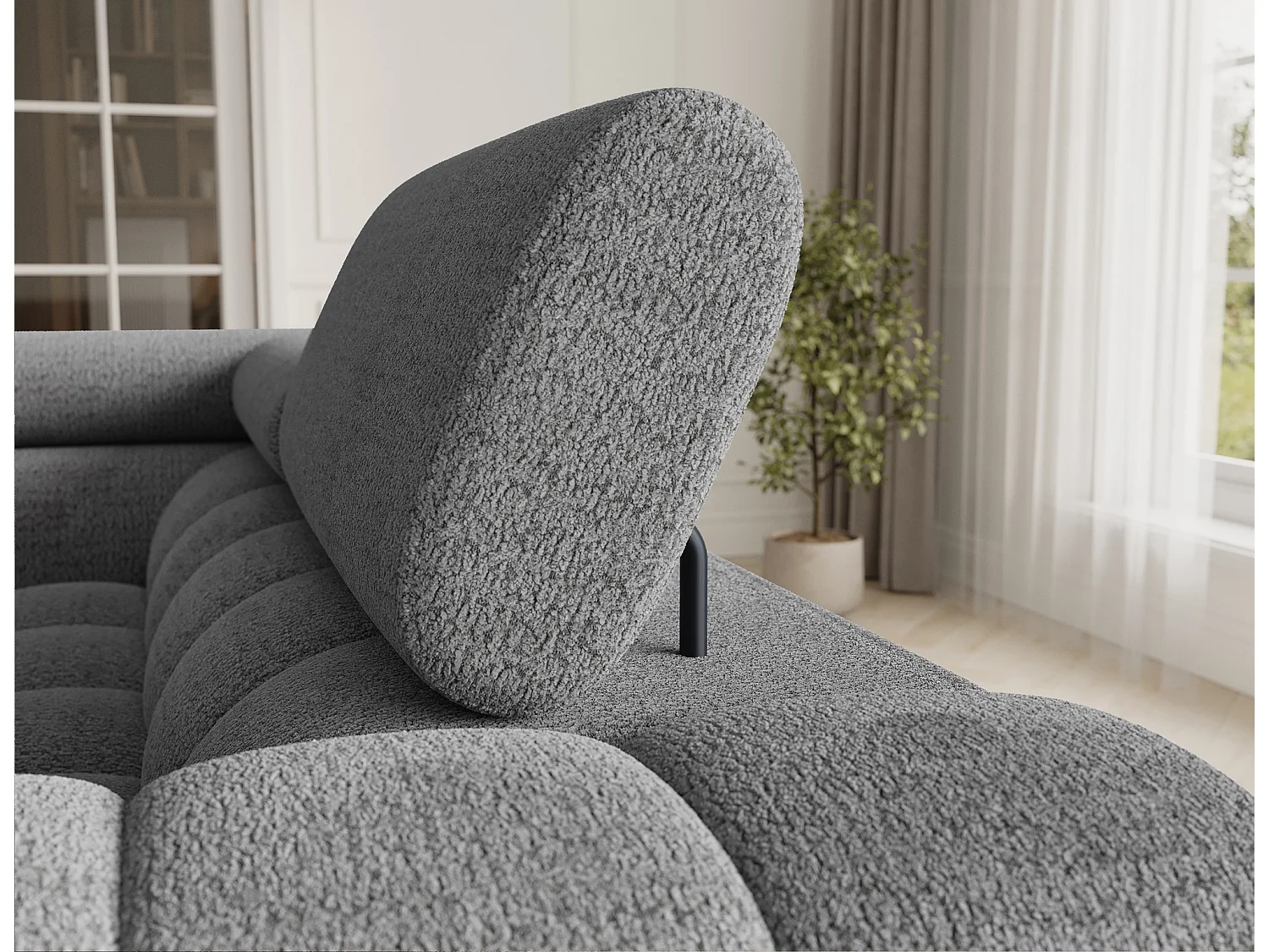 Grand canapé en U en tissu KARBON – Avec fonction lit et coffre-Gris-Méridienne A gauche