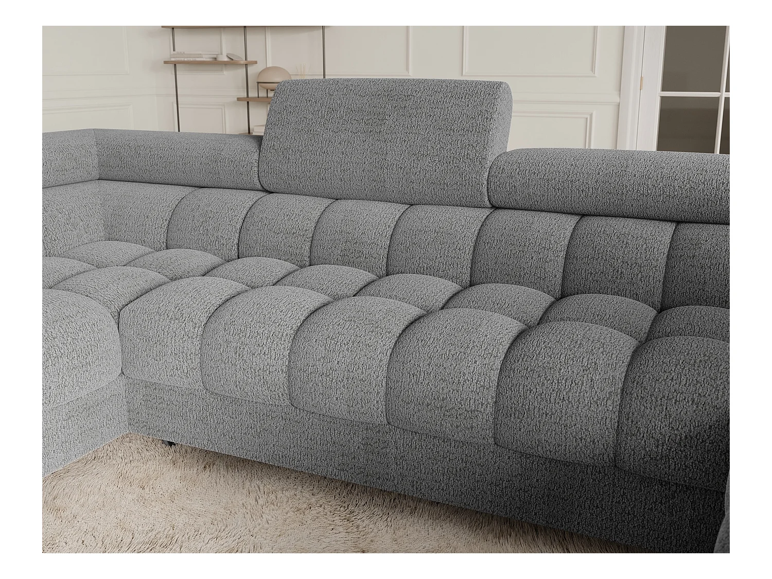 Grand canapé en U en tissu KARBON – Avec fonction lit et coffre-Gris-Méridienne A gauche