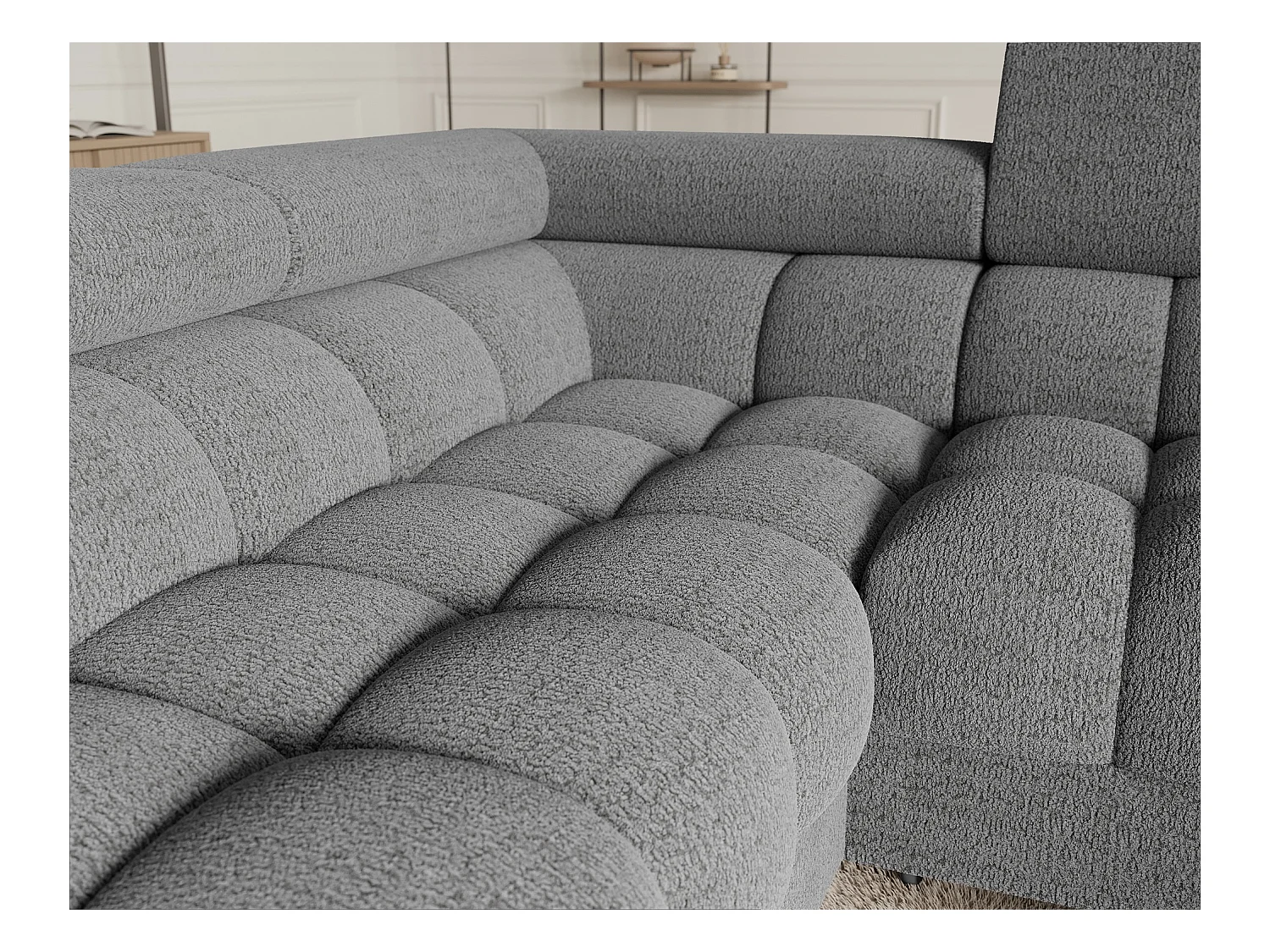 Grand canapé en U en tissu KARBON – Avec fonction lit et coffre-Gris-Méridienne A gauche