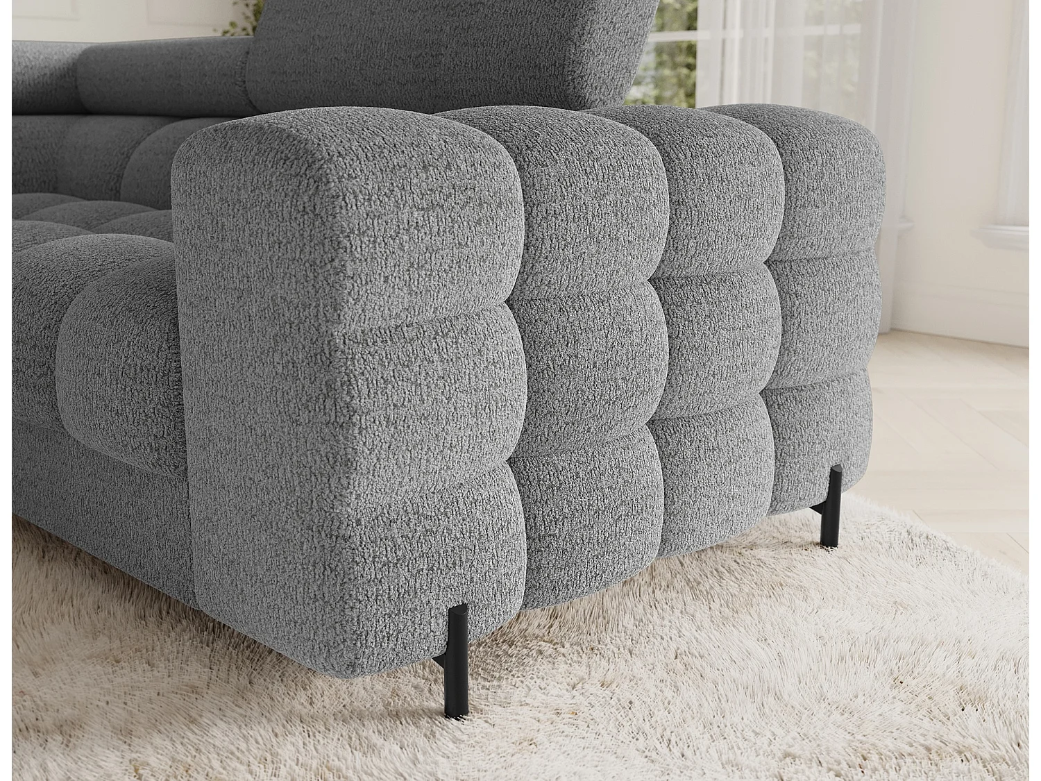 Grand canapé en U en tissu KARBON – Avec fonction lit et coffre-Gris-Méridienne A gauche