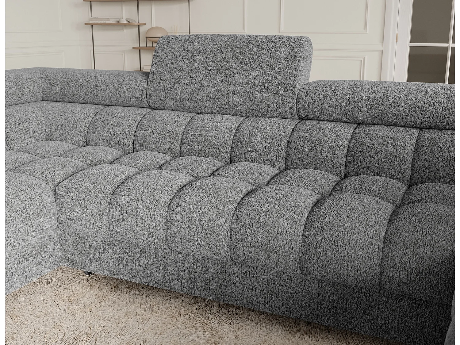 Grand canapé en U en tissu KARBON – Avec fonction lit et coffre-Gris-Méridienne A gauche