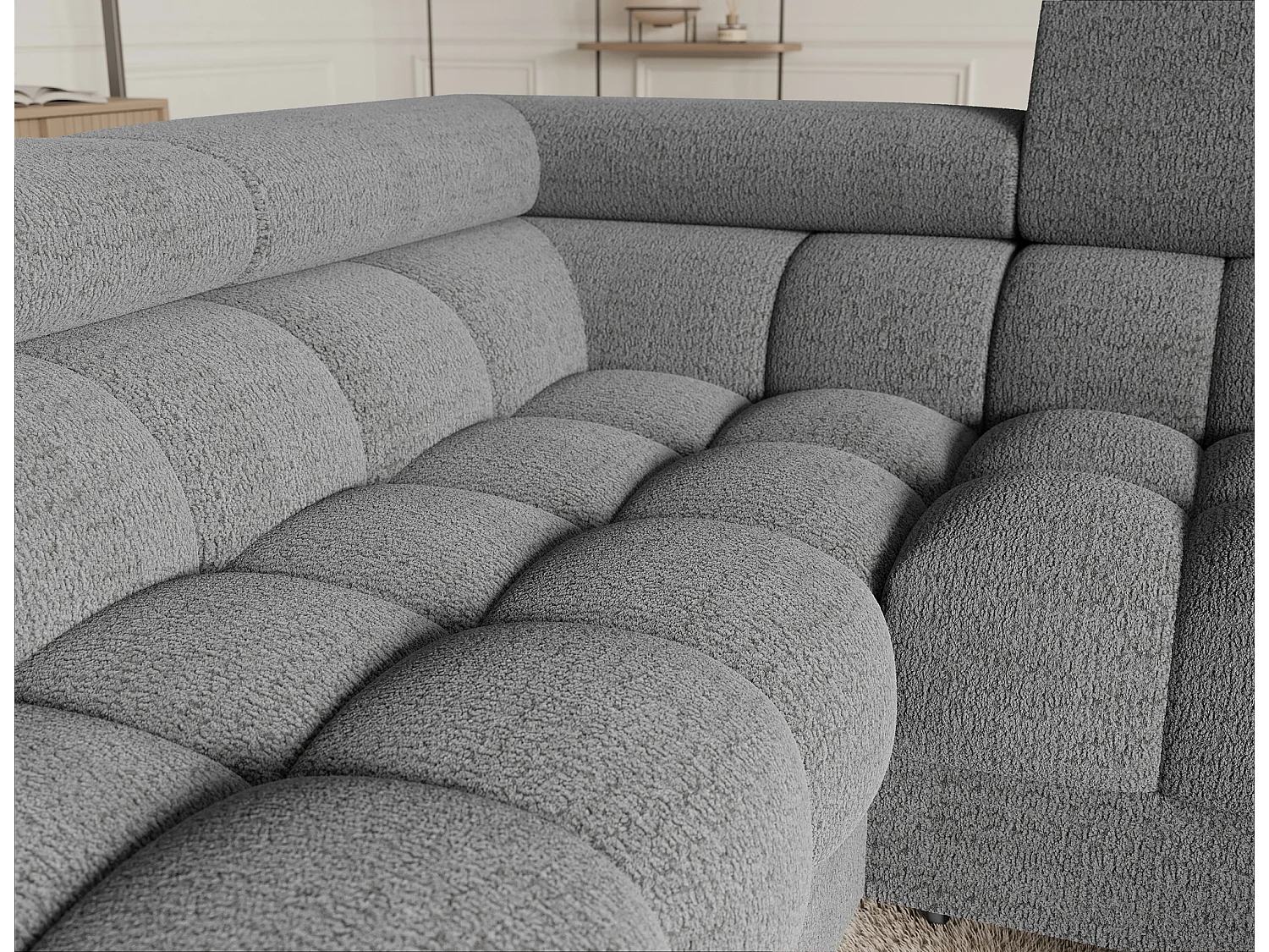 Grand canapé en U en tissu KARBON – Avec fonction lit et coffre-Gris-Méridienne A gauche