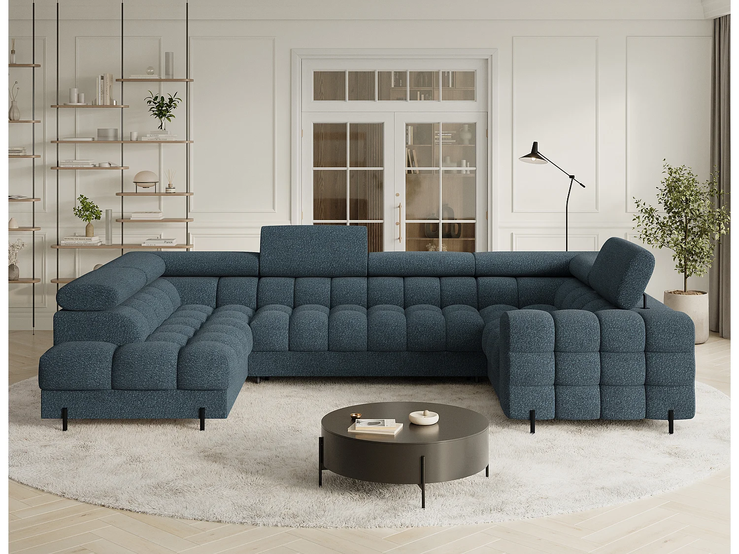 Ecksofa Brasilia UL/Stoffbezug/Bett&Bettbox/Blau