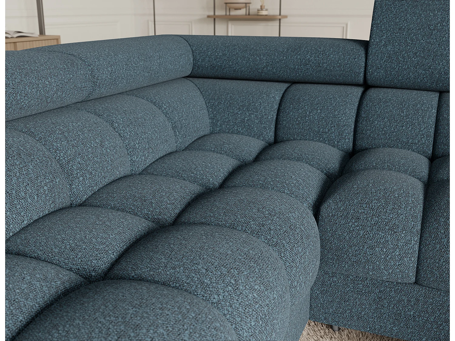 Ecksofa Brasilia UL/Stoffbezug/Bett&Bettbox/Blau