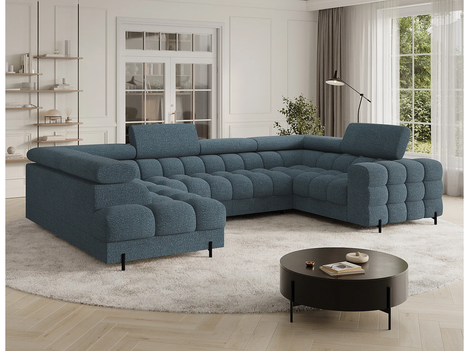 Ecksofa Brasilia UL/Stoffbezug/Bett&Bettbox/Blau