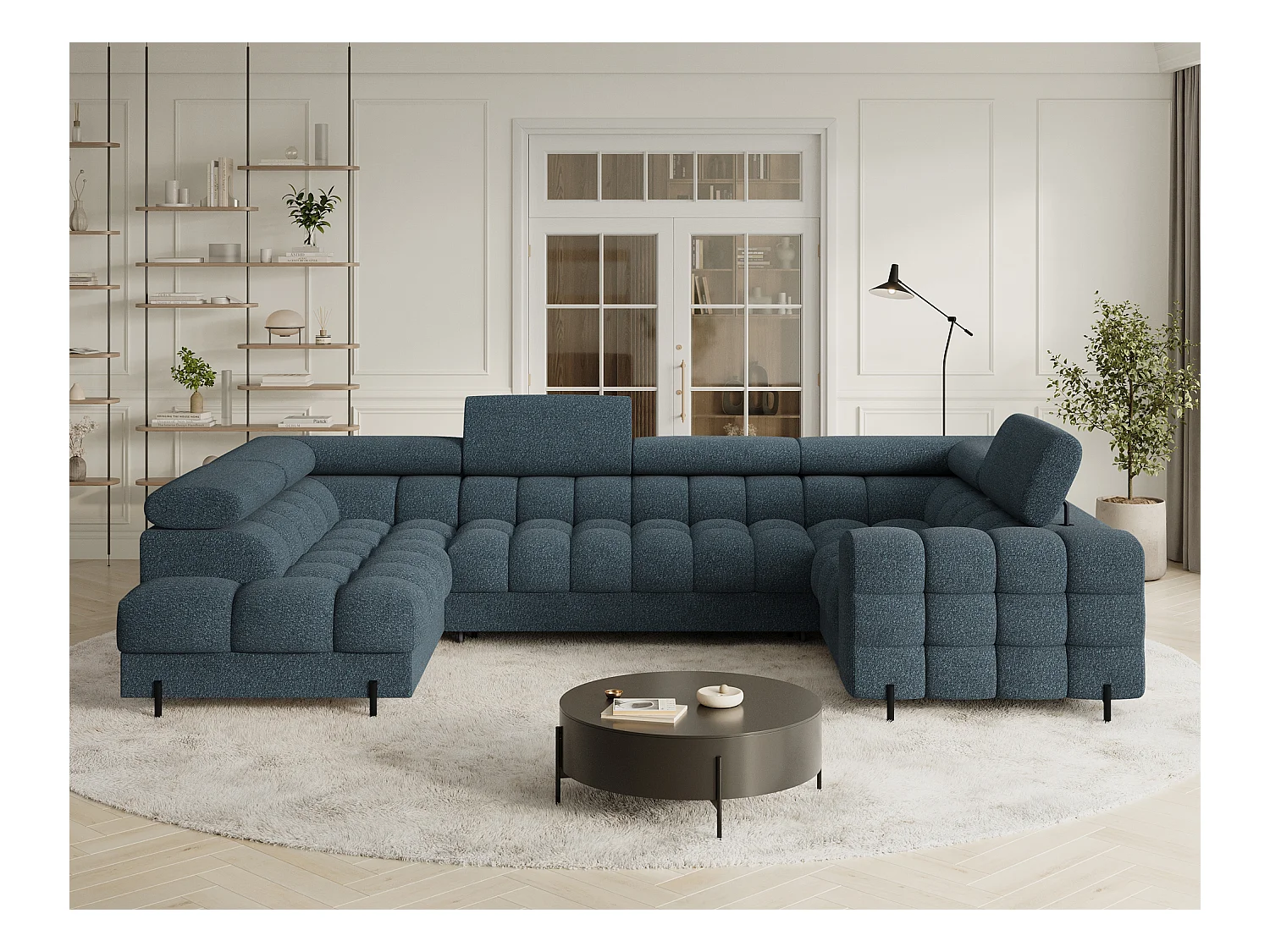 Ecksofa Brasilia UL/Stoffbezug/Bett&Bettbox/Blau