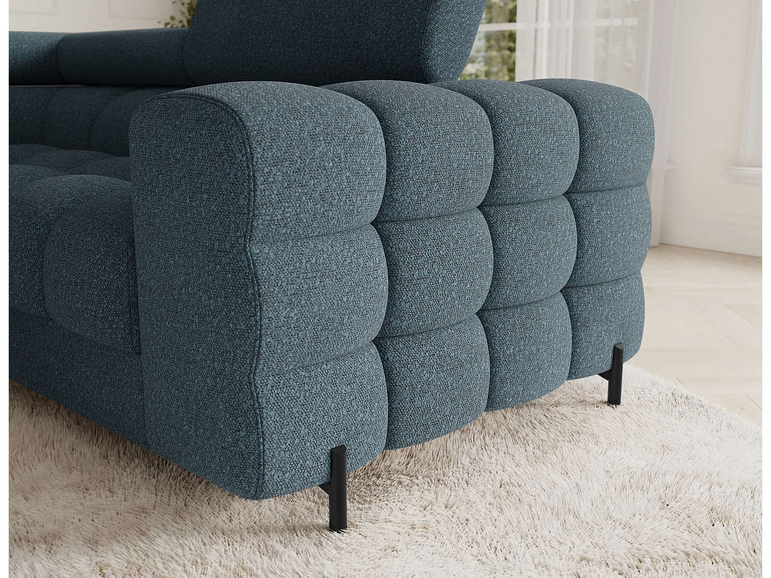 Canapé d'angle Brasilia UL/revêtement en tissu/lit et coffre de lit/Bleu