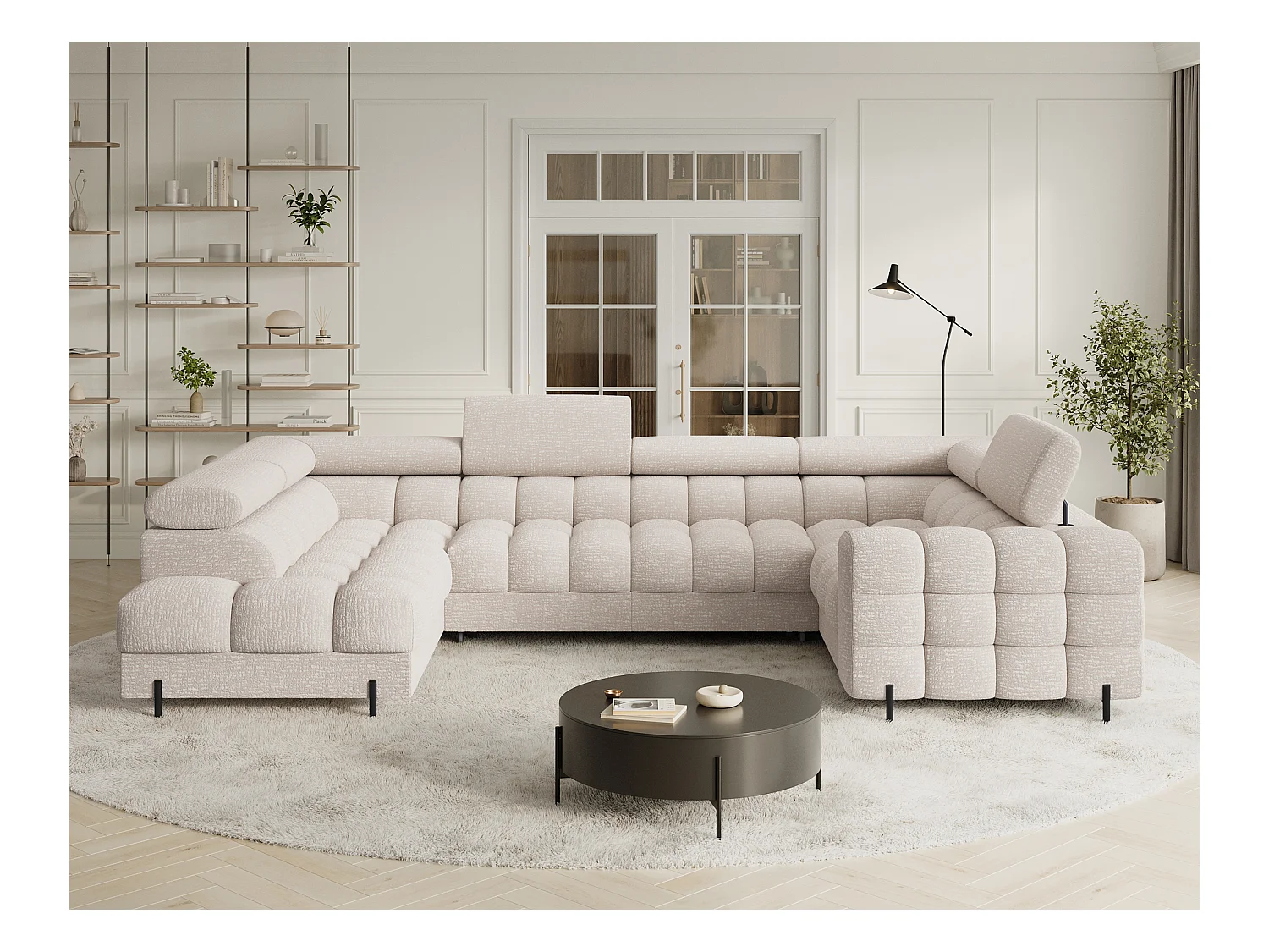 Ecksofa Brasilia UL/Stoffbezug/Bett&Bettbox/Beige