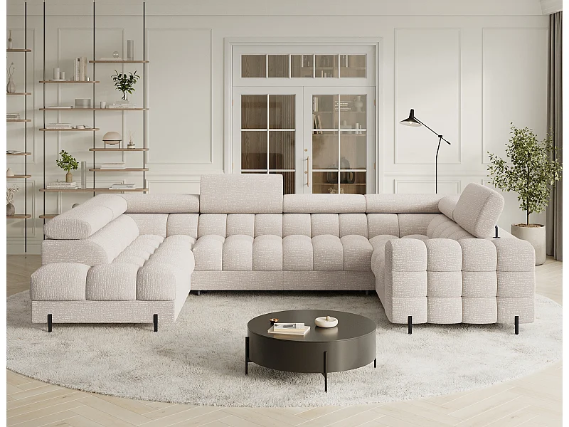 Divano angolare Brasilia UL/rivestimento in tessuto/contenitore letto e letto/Beige