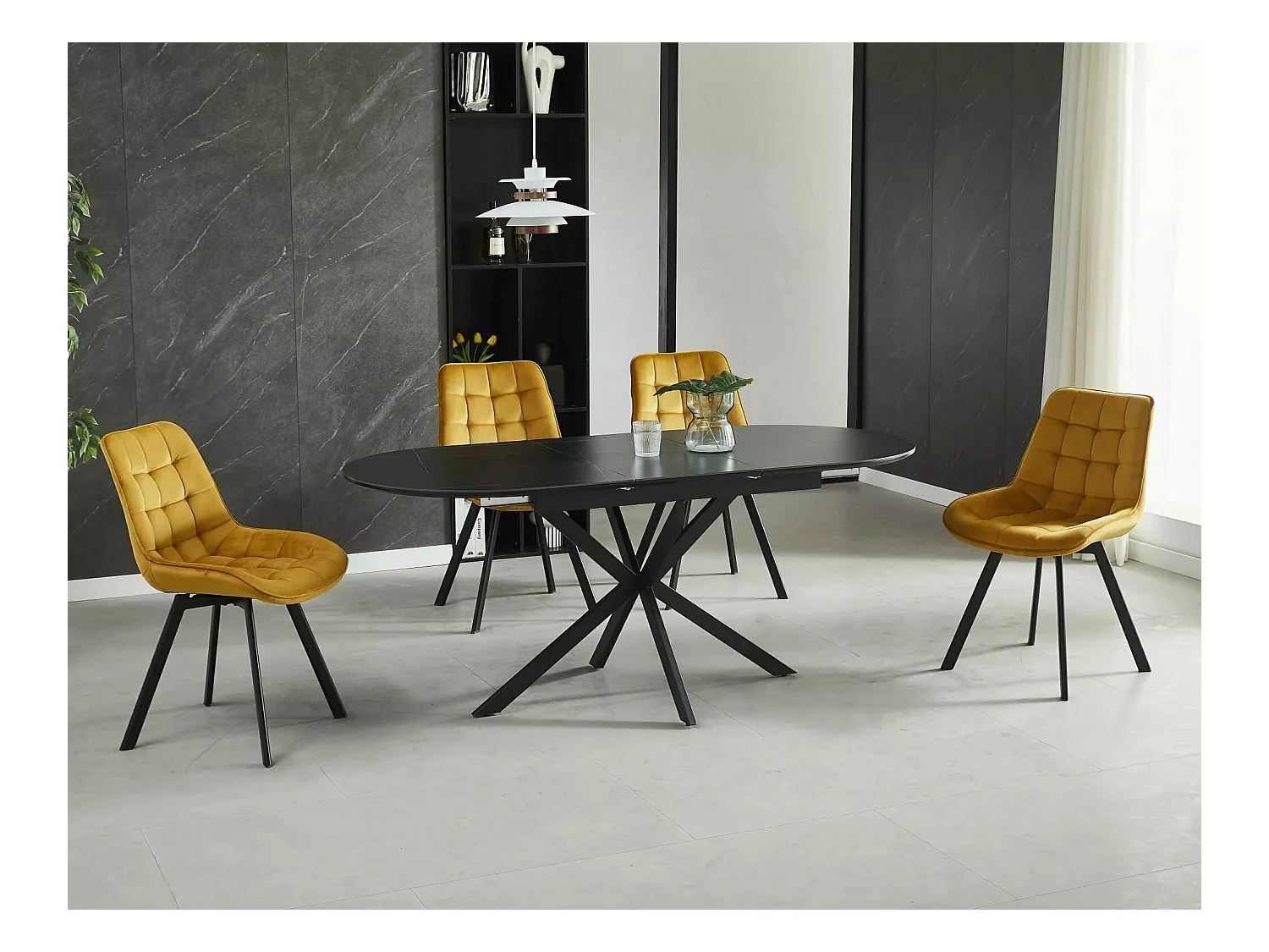 Esstisch Gaston Premium XL (75x140-180)/Erweiterbar/Keramik/Schwarz