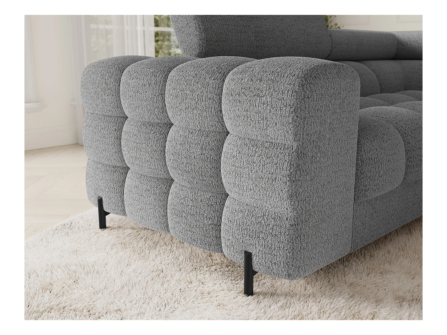 Grand canapé en U en tissu KARBON – Avec fonction lit et coffre-Gris-Méridienne A droite