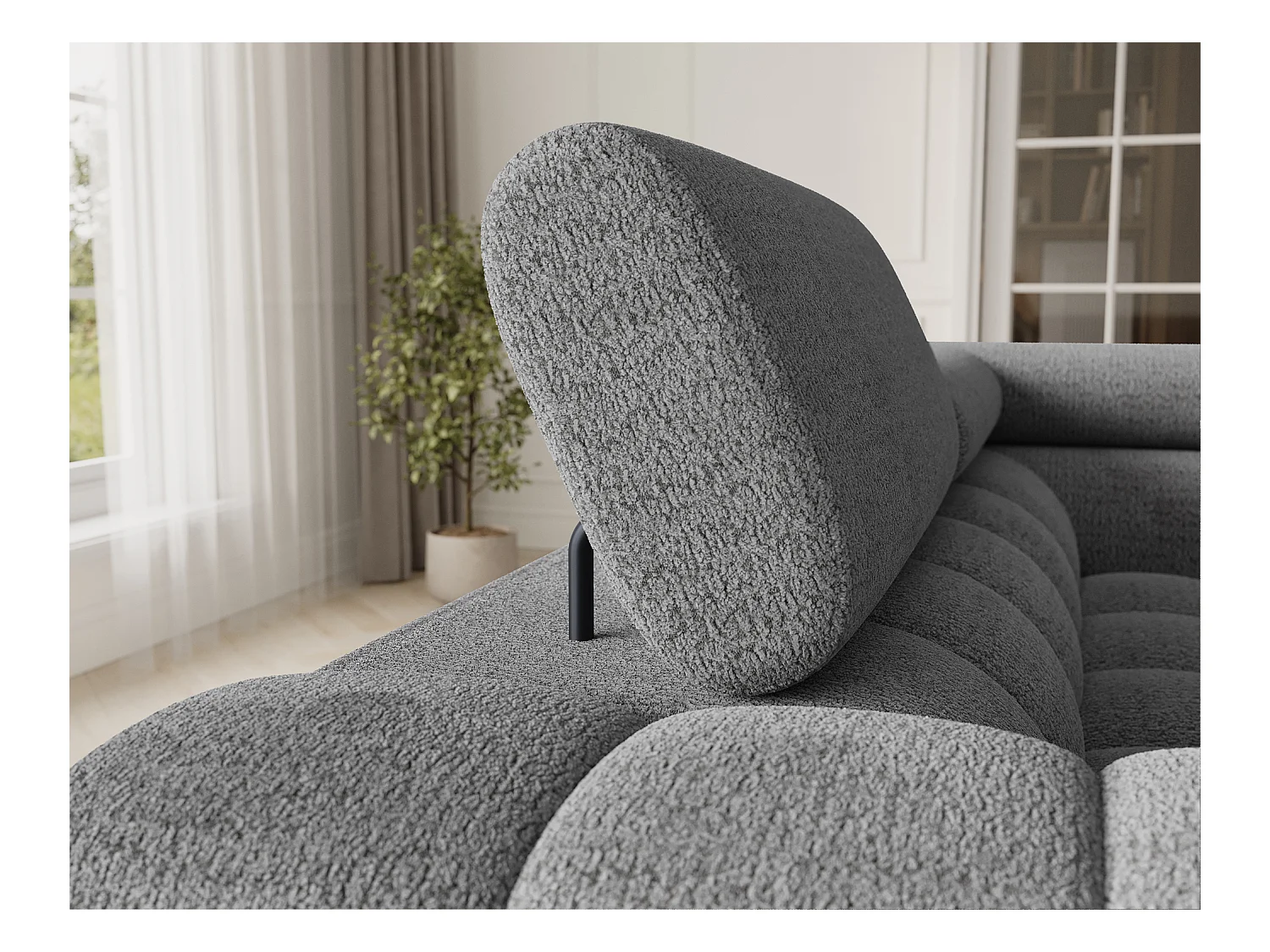 Grand canapé en U en tissu KARBON – Avec fonction lit et coffre-Gris-Méridienne A droite