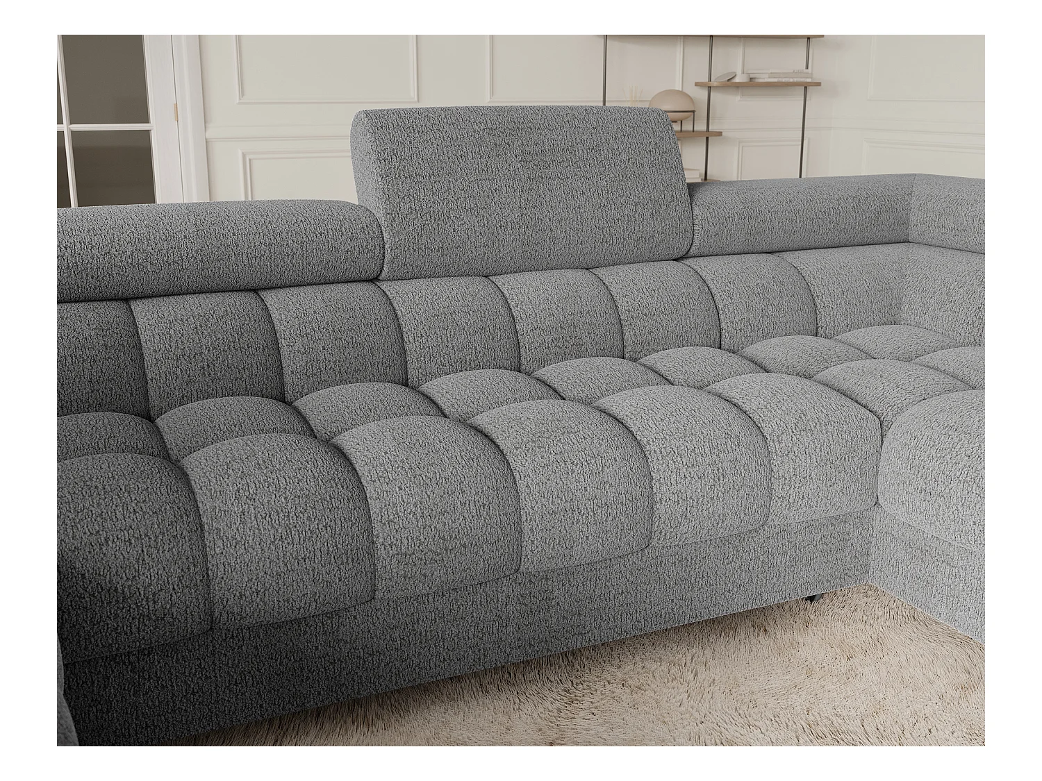 Grand canapé en U en tissu KARBON – Avec fonction lit et coffre-Gris-Méridienne A droite