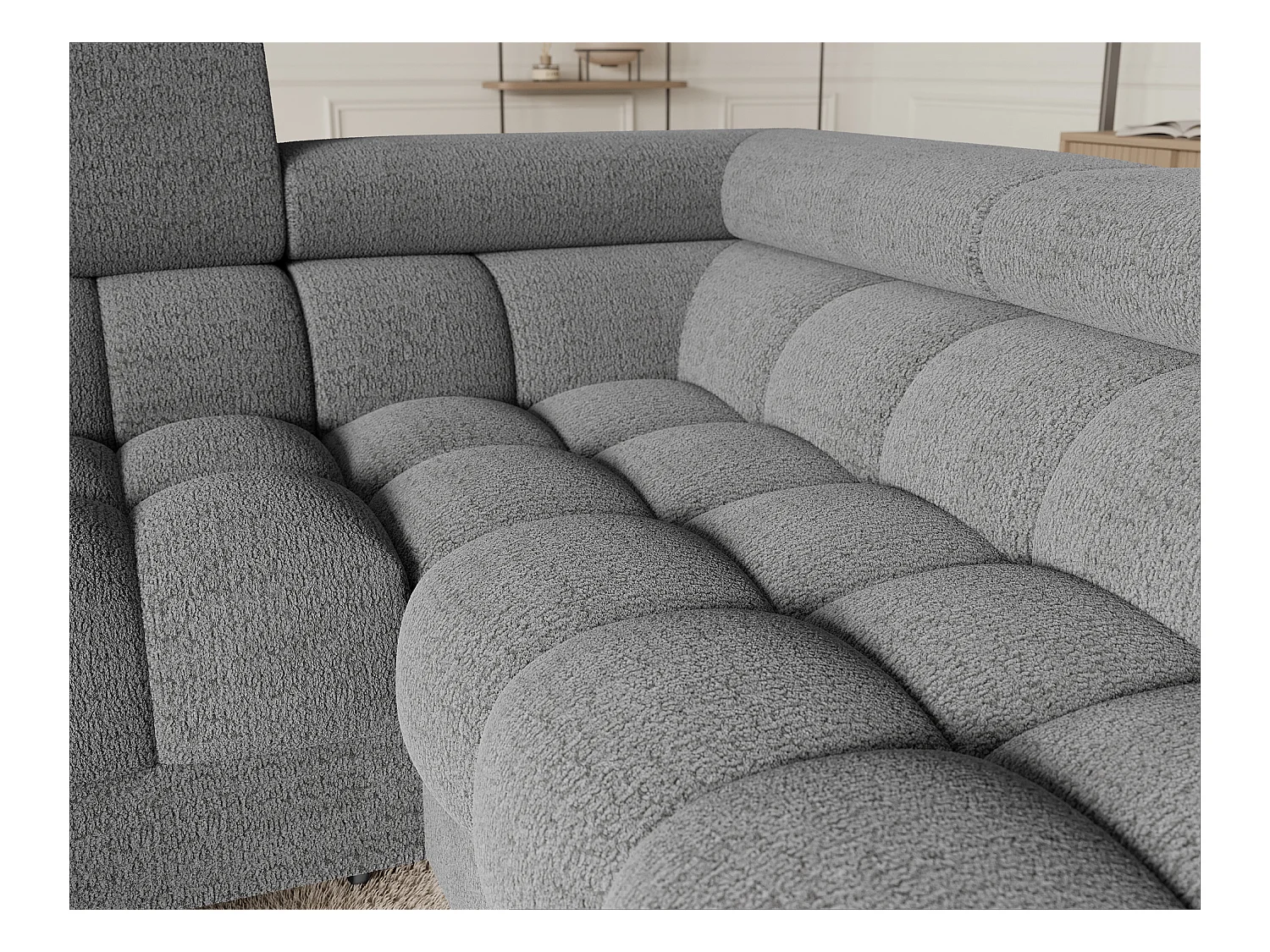 Grand canapé en U en tissu KARBON – Avec fonction lit et coffre-Gris-Méridienne A droite