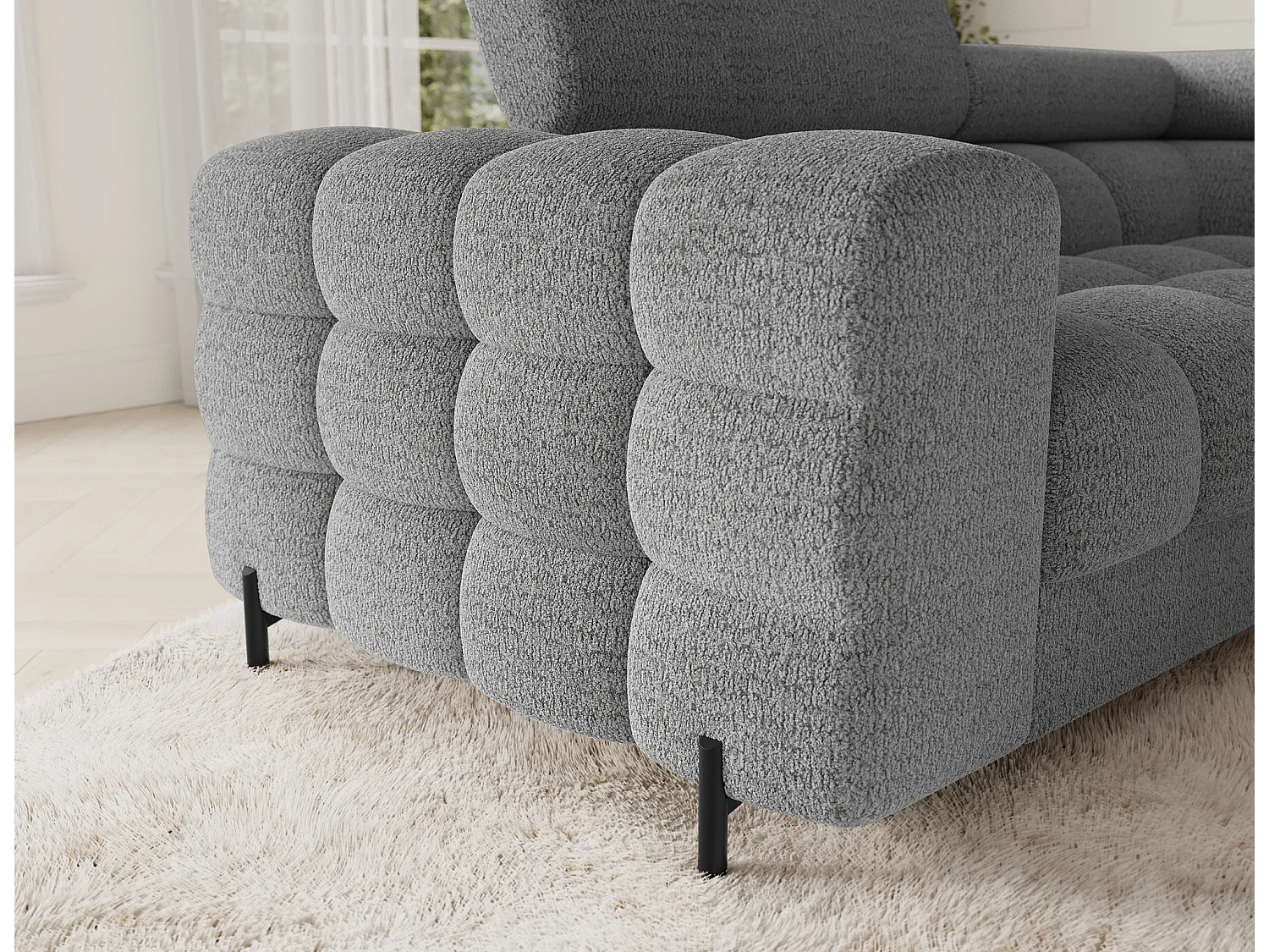 Grand canapé en U en tissu KARBON – Avec fonction lit et coffre-Gris-Méridienne A droite