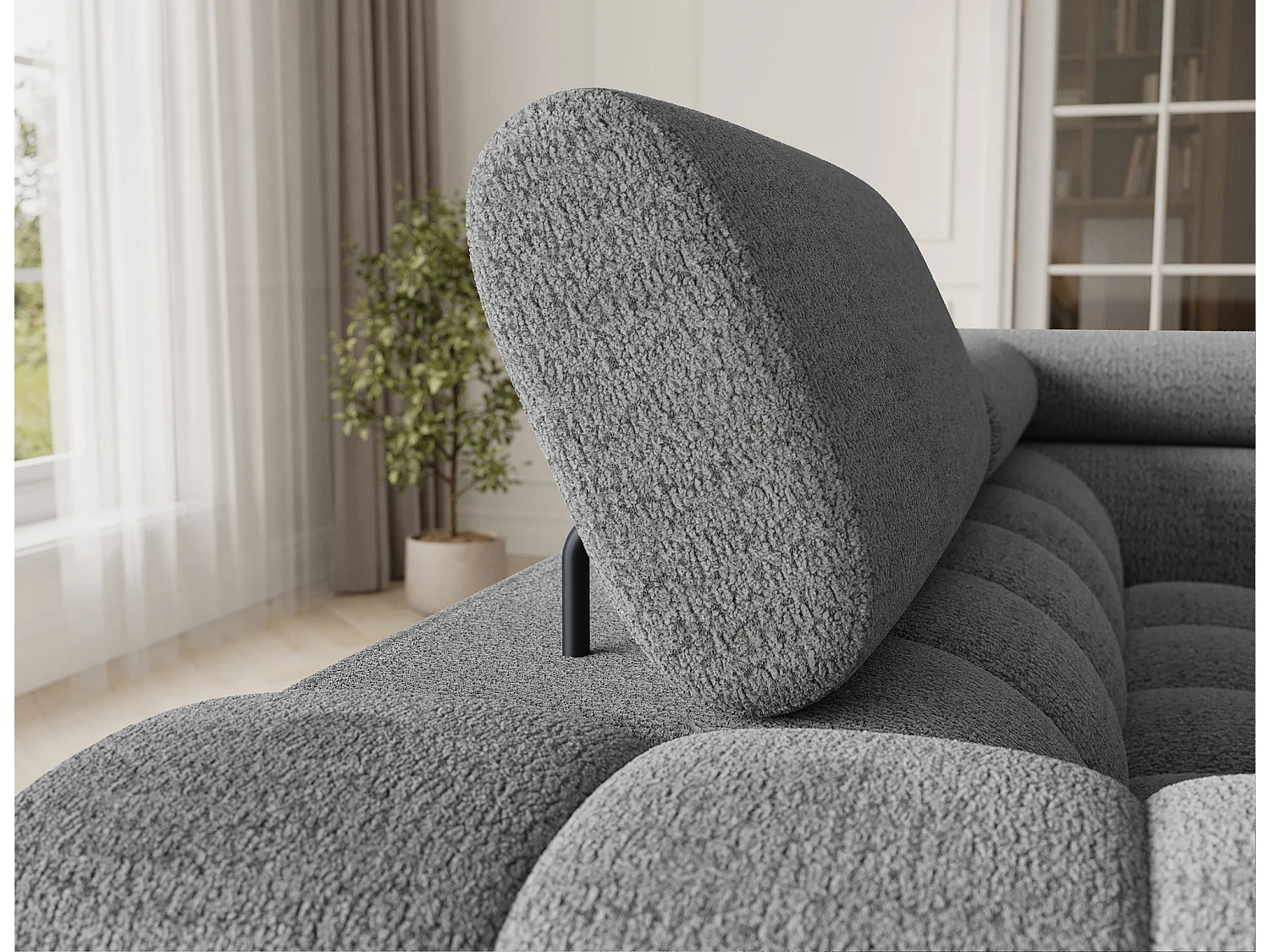 Grand canapé en U en tissu KARBON – Avec fonction lit et coffre-Gris-Méridienne A droite