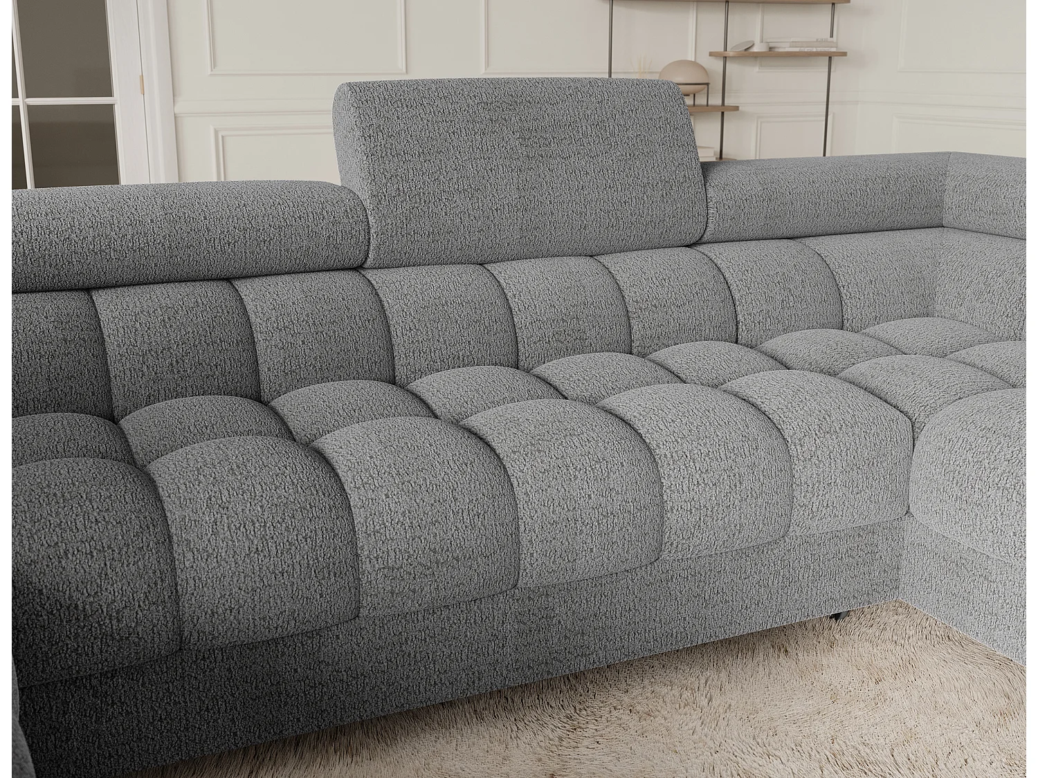 Grand canapé en U en tissu KARBON – Avec fonction lit et coffre-Gris-Méridienne A droite