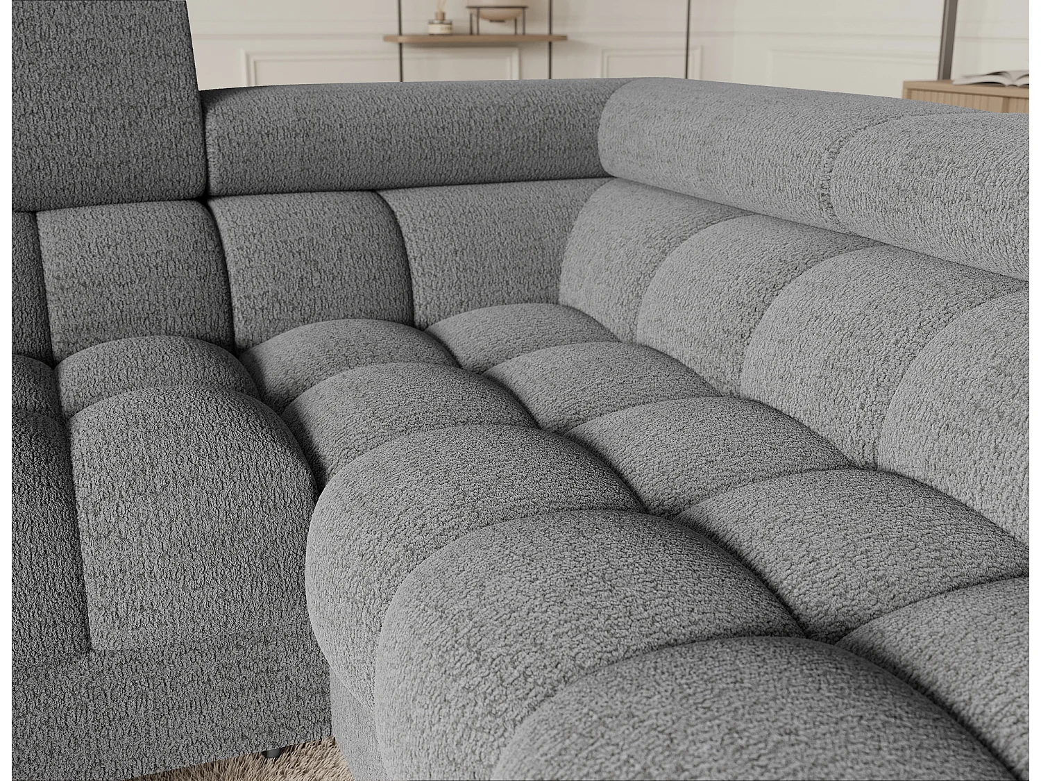 Grand canapé en U en tissu KARBON – Avec fonction lit et coffre-Gris-Méridienne A droite