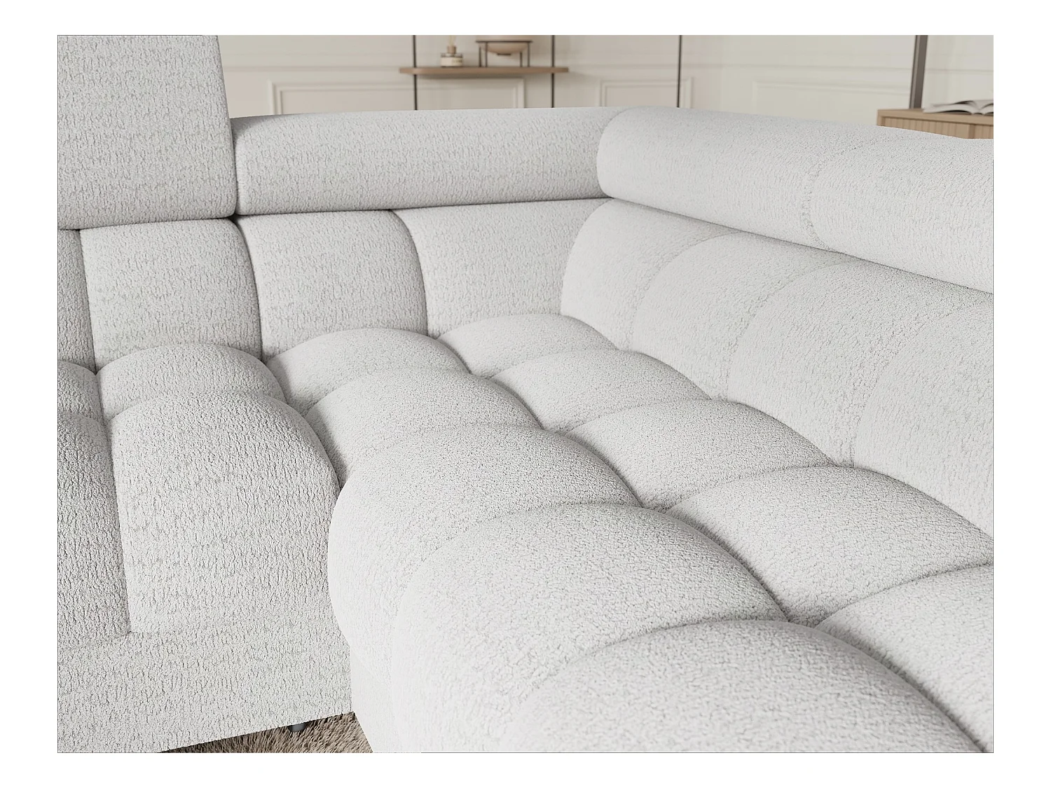 Grand canapé en U en tissu KARBON – Avec fonction lit et coffre-Blanc-Méridienne A droite