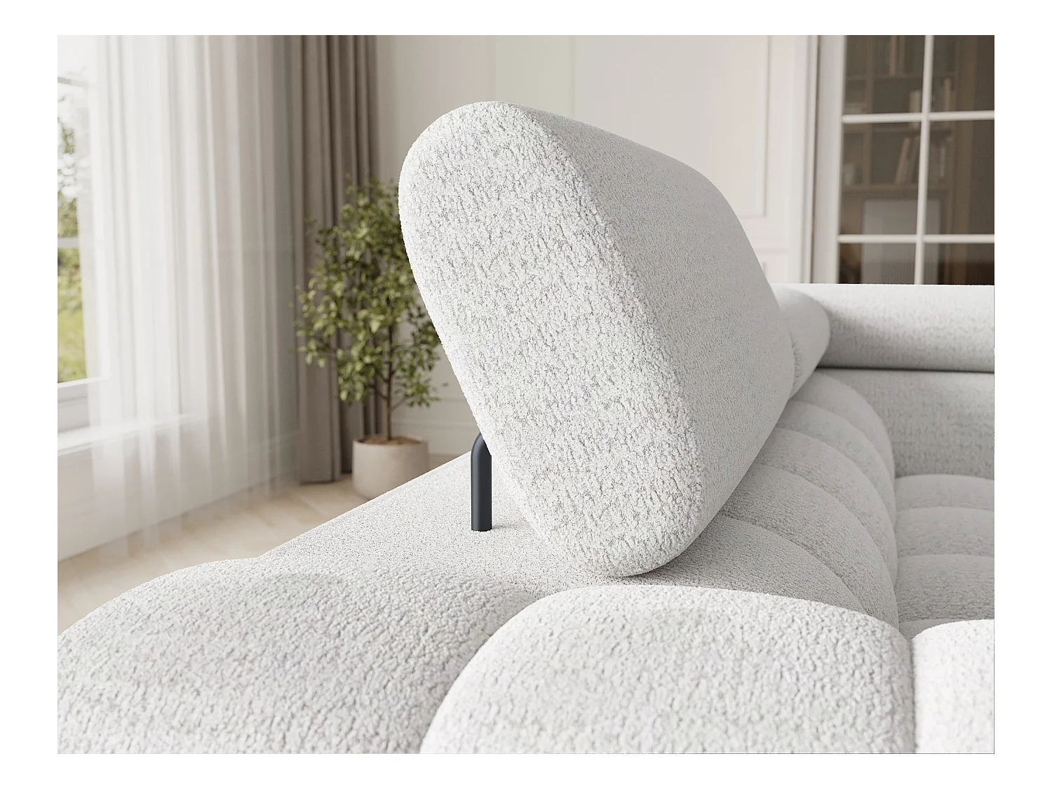 Grand canapé en U en tissu KARBON – Avec fonction lit et coffre-Blanc-Méridienne A droite