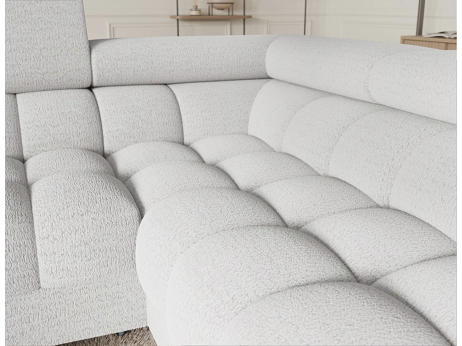 Grand canapé en U en tissu KARBON – Avec fonction lit et coffre-Blanc-Méridienne A droite