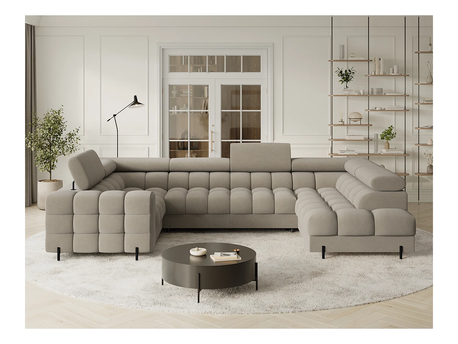 Canapé d'angle Brasilia UR/revêtement en tissu/lit et coffre de lit/Gris