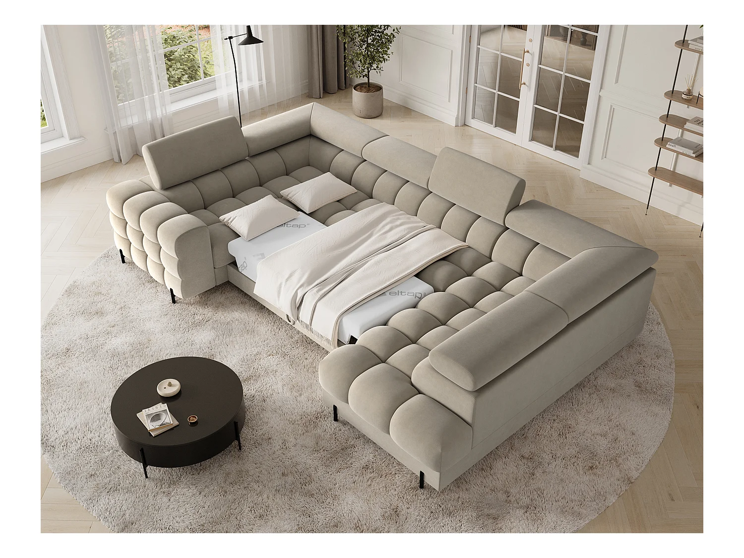 Canapé d'angle Brasilia UR/revêtement en tissu/lit et coffre de lit/Gris