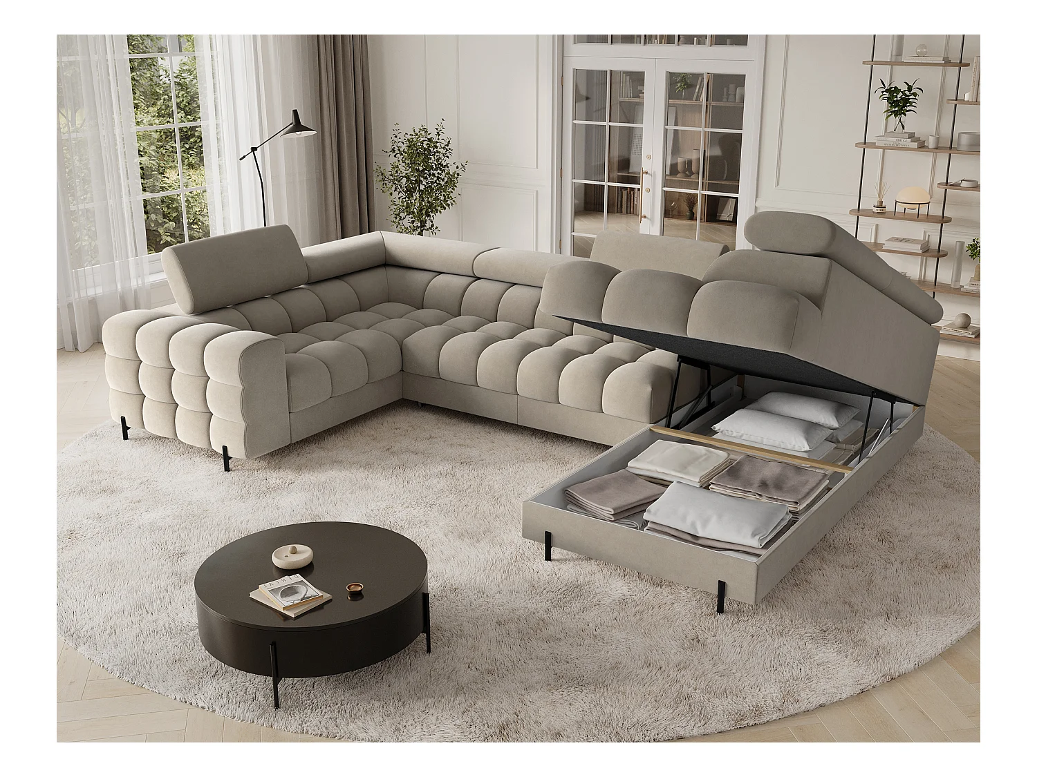 Canapé d'angle Brasilia UR/revêtement en tissu/lit et coffre de lit/Gris