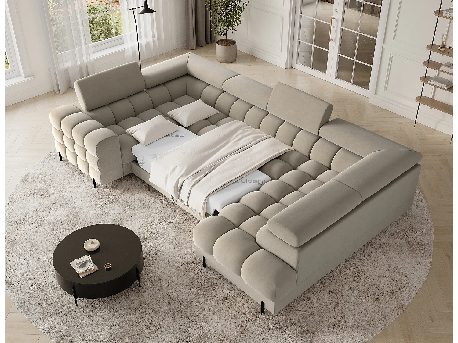 Canapé d'angle Brasilia UR/revêtement en tissu/lit et coffre de lit/Gris