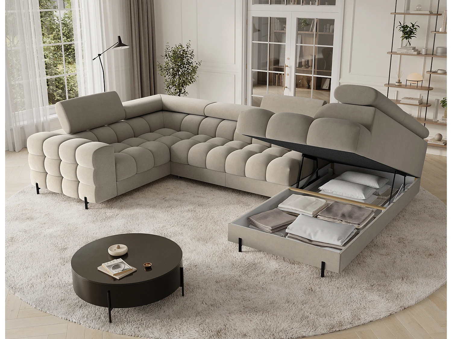 Canapé d'angle Brasilia UR/revêtement en tissu/lit et coffre de lit/Gris