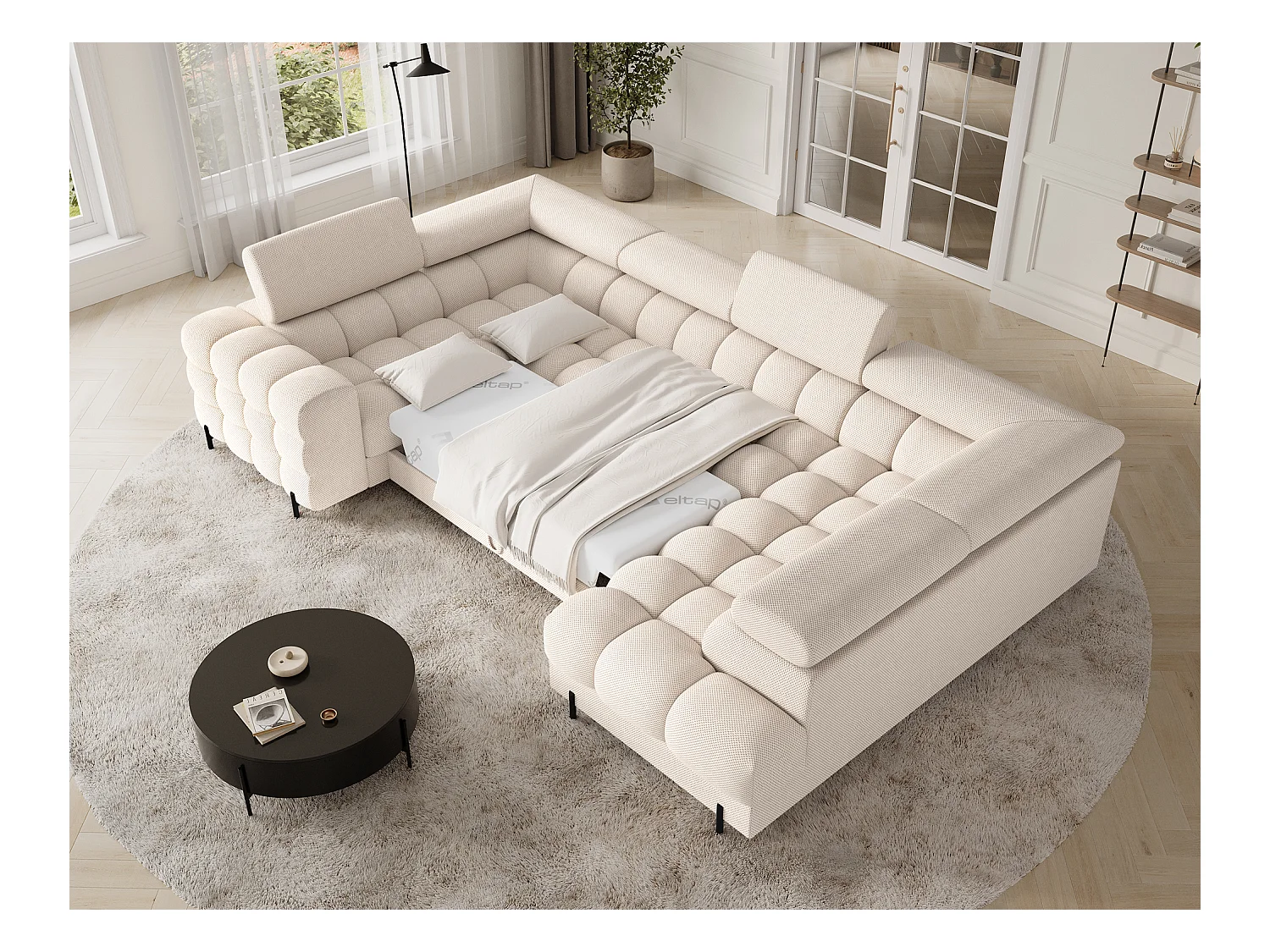 Ecksofa Brasilia UR/Stoffbezug/Bett&Bettbox/Beige
