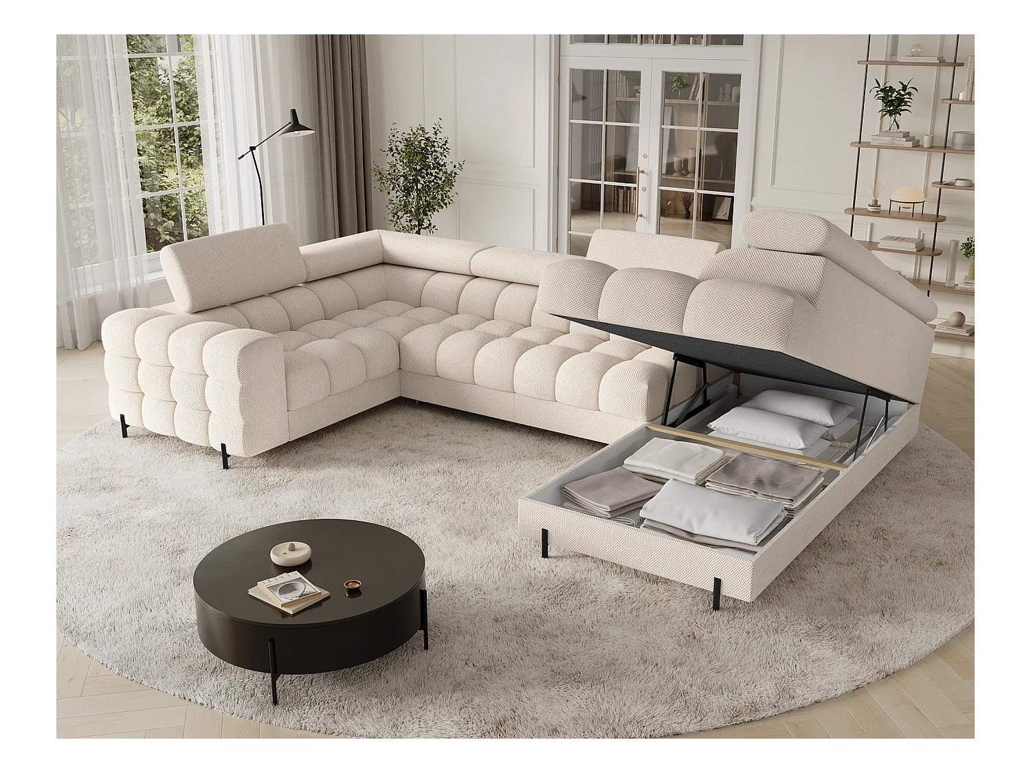 Ecksofa Brasilia UR/Stoffbezug/Bett&Bettbox/Beige