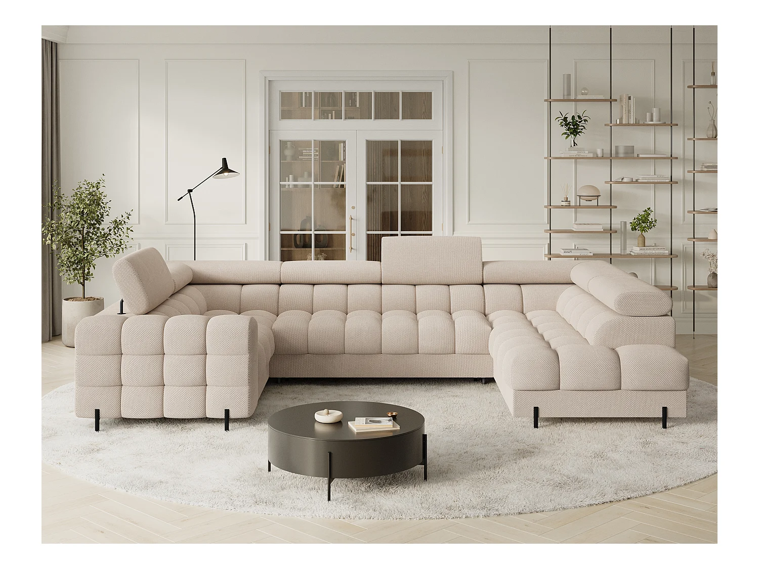 Canapé d'angle Brasilia UR/revêtement en tissu/lit et coffre de lit/Beige