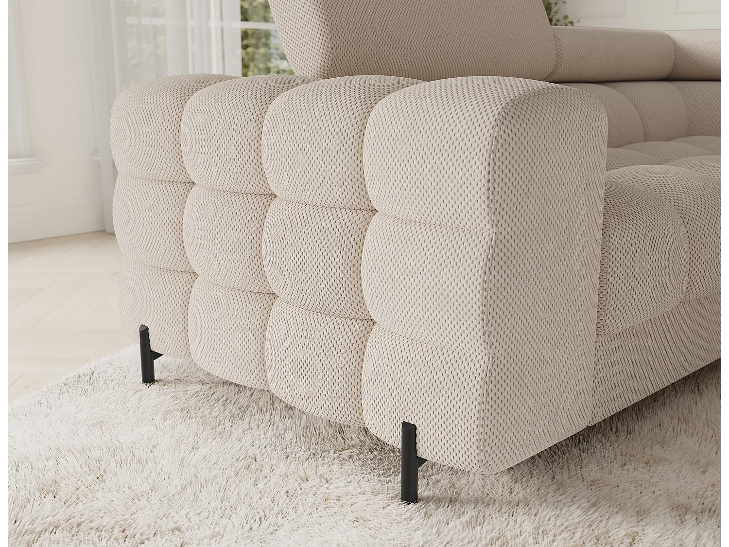 Canapé d'angle Brasilia UR/revêtement en tissu/lit et coffre de lit/Beige