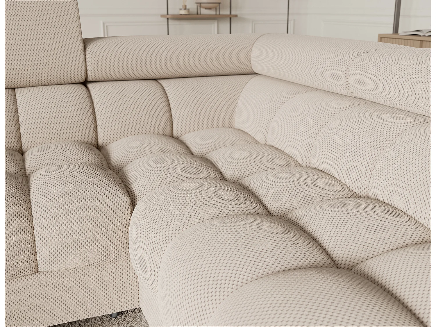 Canapé d'angle Brasilia UR/revêtement en tissu/lit et coffre de lit/Beige