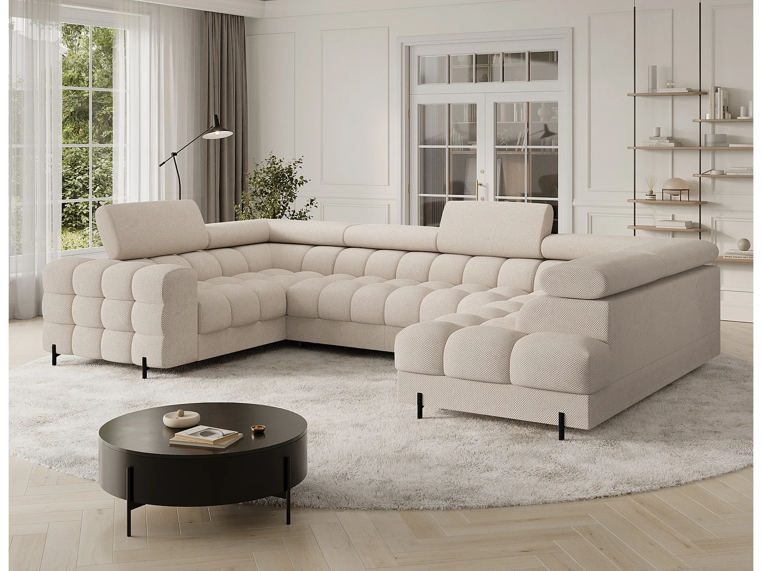 Canapé d'angle Brasilia UR/revêtement en tissu/lit et coffre de lit/Beige