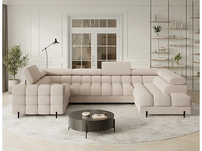 Divano angolare Brasilia UR/rivestimento in tessuto/contenitore letto e letto/Beige