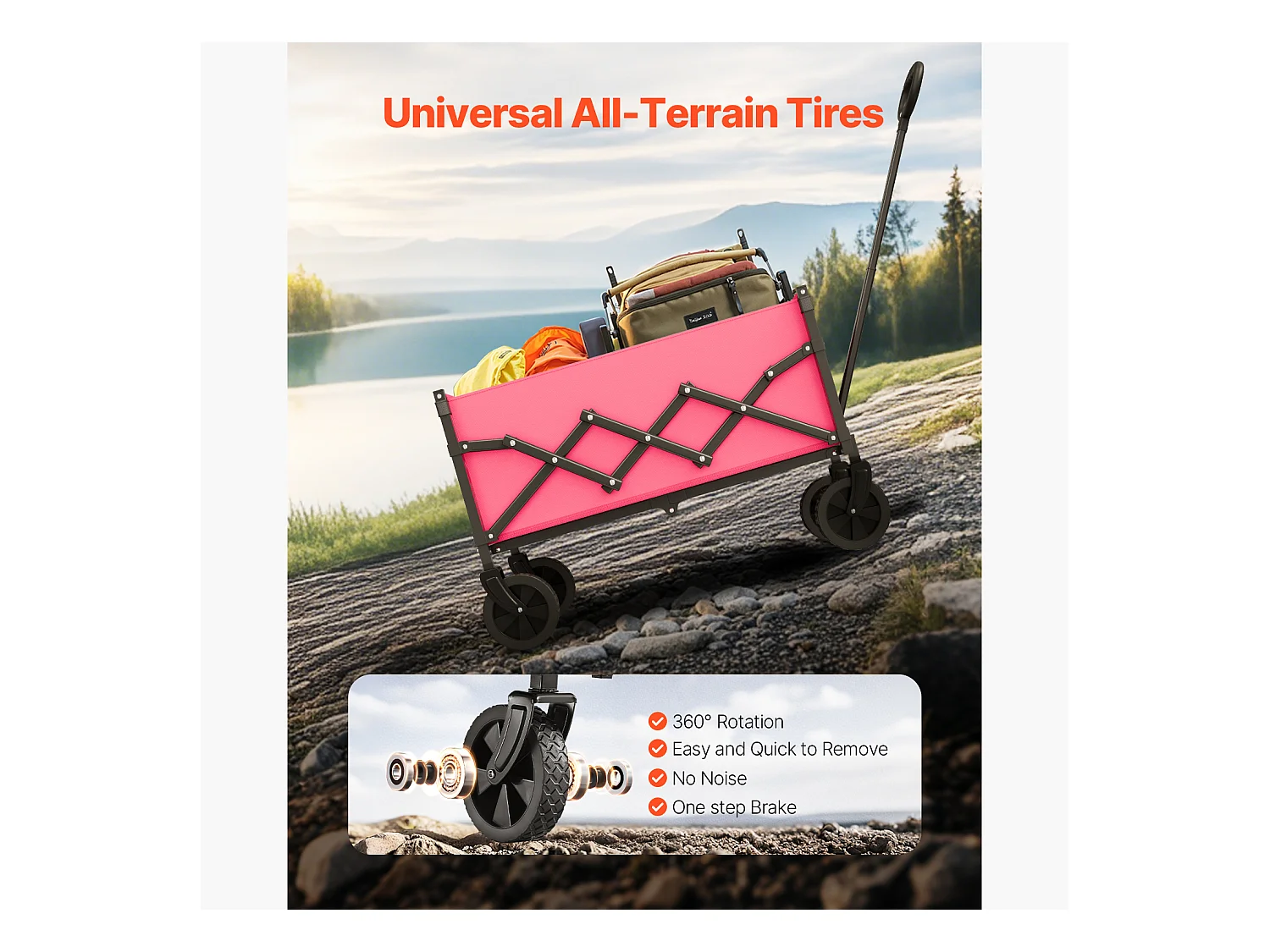 Chariot de Transport SucceBuy Chariot de Jardin Pliable Robuste Extérieur 120 L 102 kg Rose