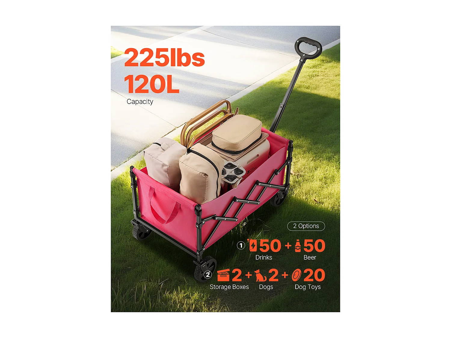 Chariot de Transport SucceBuy Chariot de Jardin Pliable Robuste Extérieur 120 L 102 kg Rose