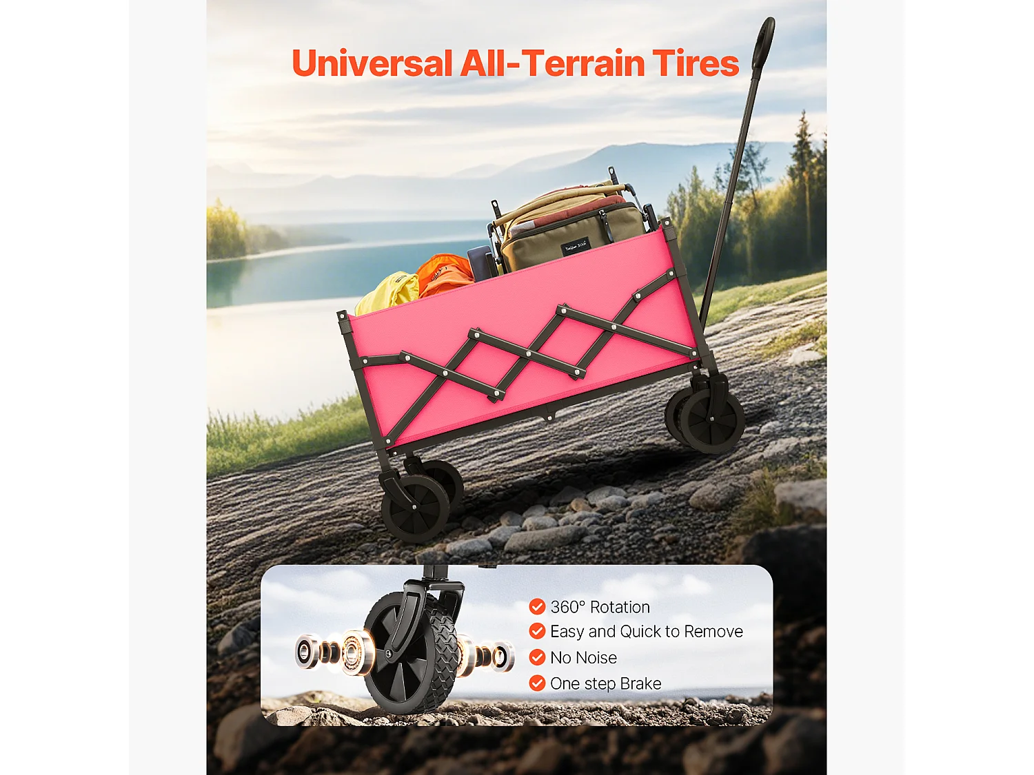 Chariot de Transport SucceBuy Chariot de Jardin Pliable Robuste Extérieur 120 L 102 kg Rose