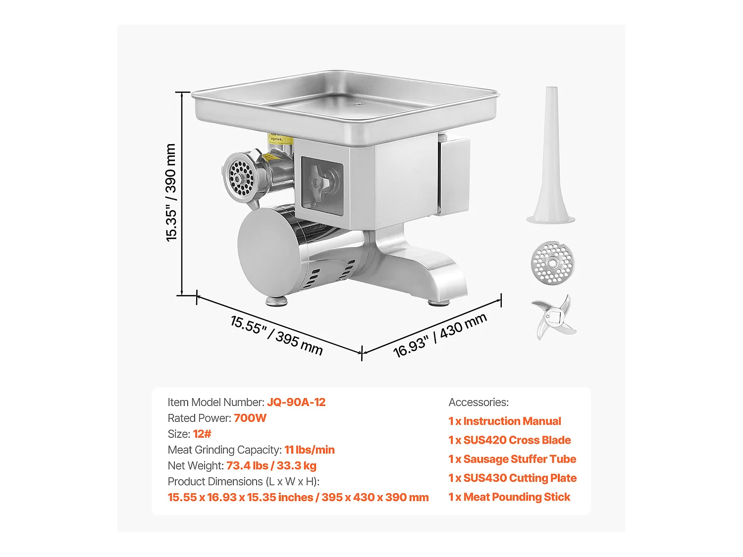 Commerciële Elektrische Vleeshaaker SucceBuy , Snijmachine van 5 kg/Minuut en Worstvuller