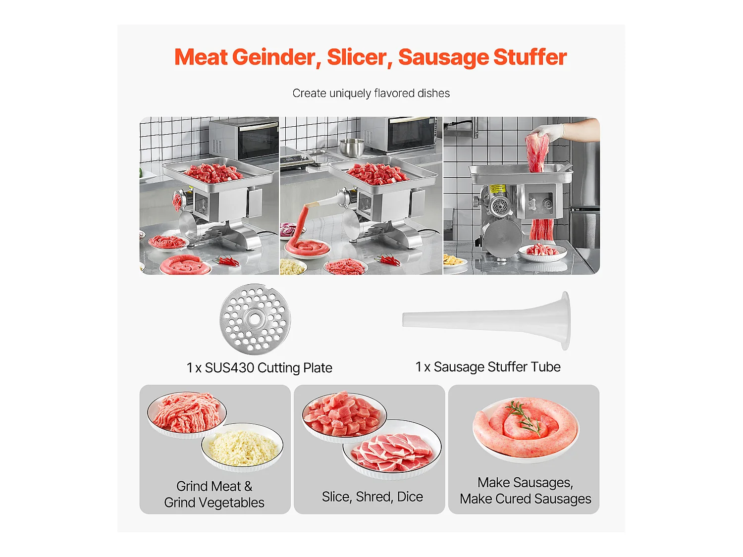 Commerciële Elektrische Vleeshaaker SucceBuy , Snijmachine van 5 kg/Minuut en Worstvuller