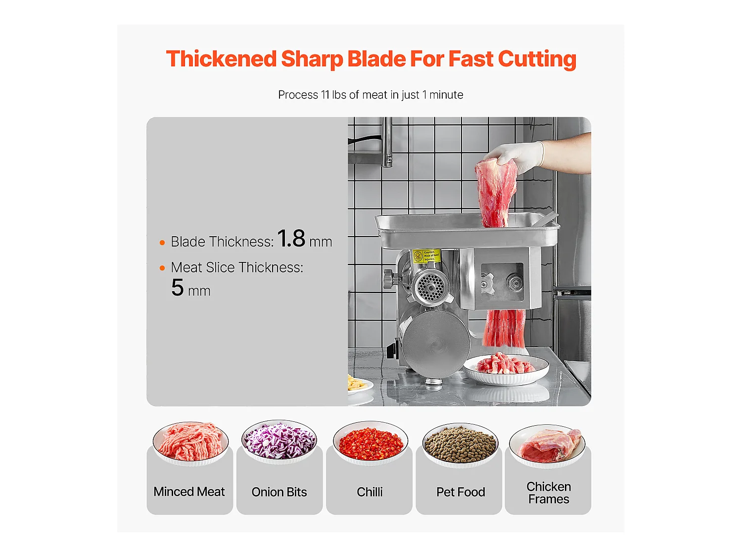 Commerciële Elektrische Vleeshaaker SucceBuy , Snijmachine van 5 kg/Minuut en Worstvuller