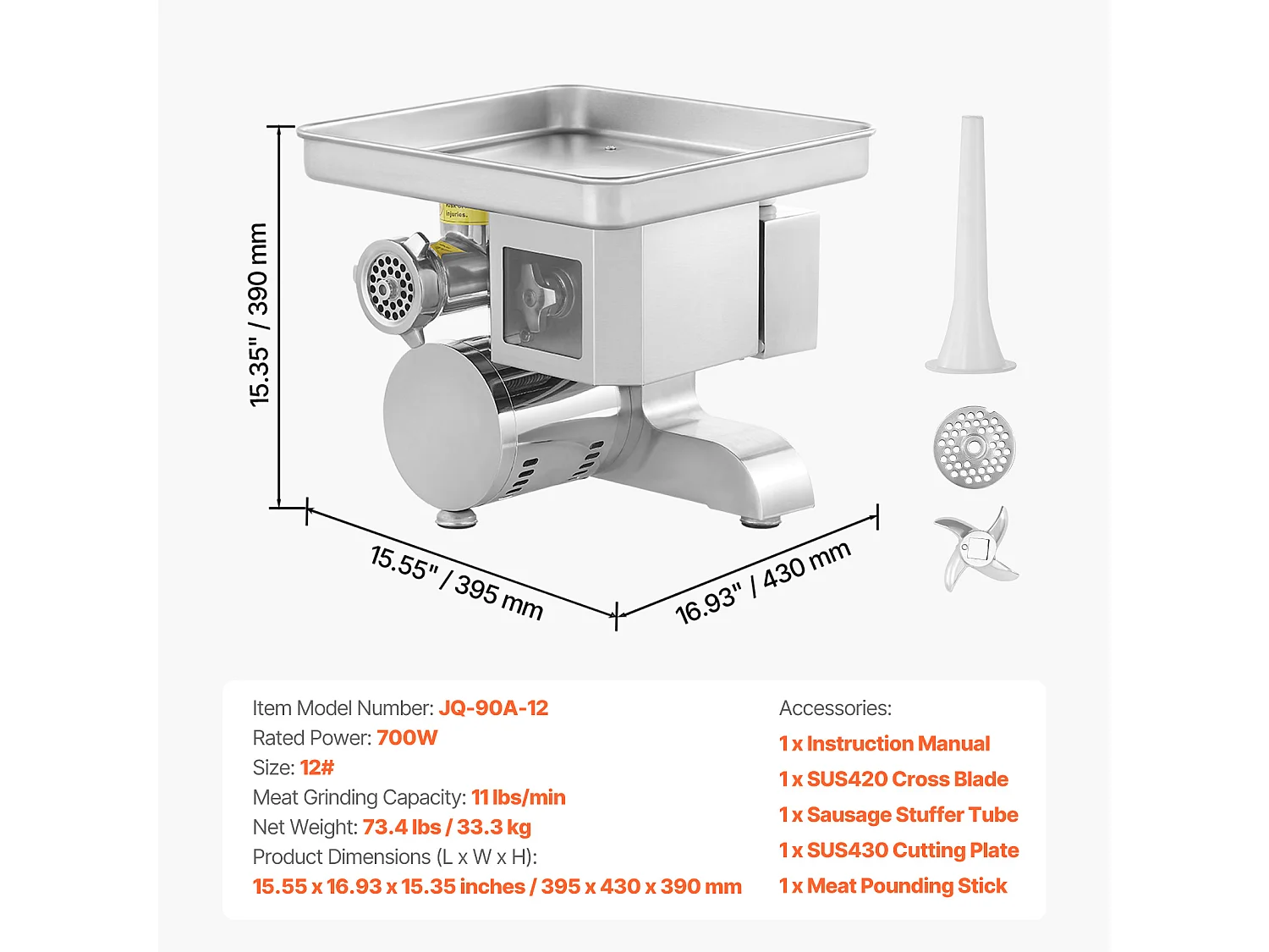 Hachoir à Viande Électrique Commercial SucceBuy, Trancheuse de 5 kg/Minute et Fabricant de Stuffer de Saucisse