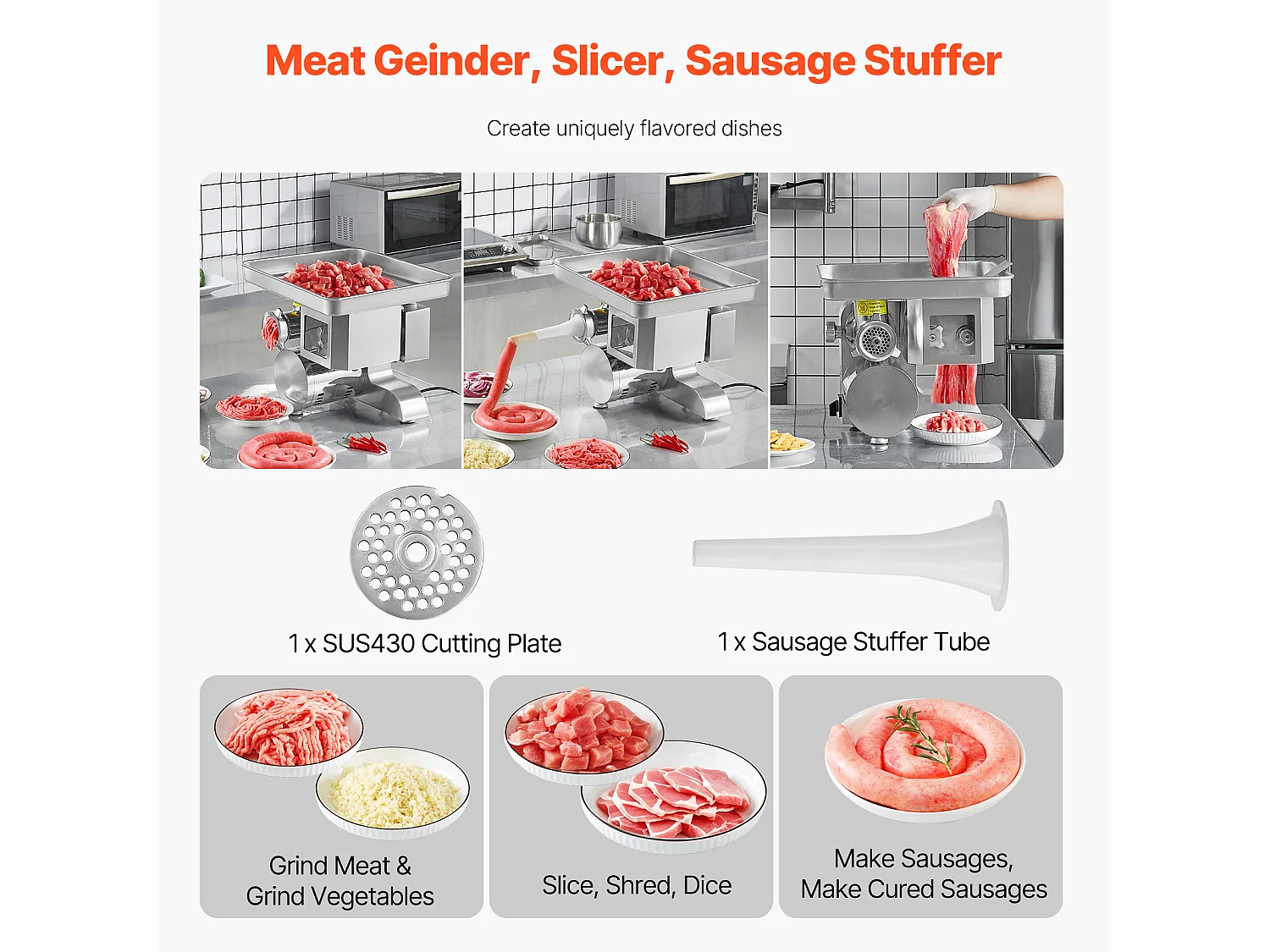 Hachoir à Viande Électrique Commercial SucceBuy, Trancheuse de 5 kg/Minute et Fabricant de Stuffer de Saucisse