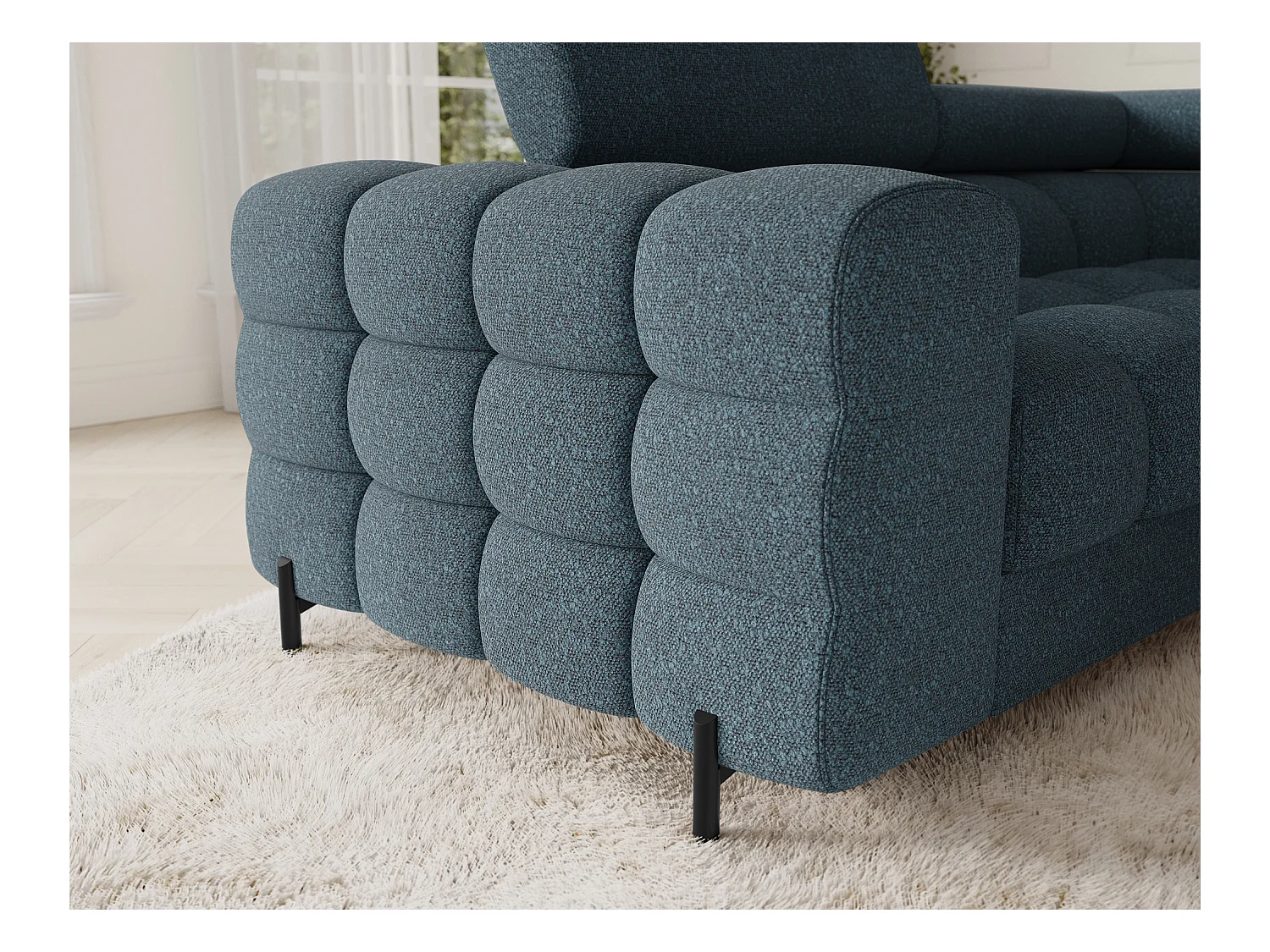 Ecksofa Brasilia UR/Stoffbezug/Bett&Bettbox/Blau