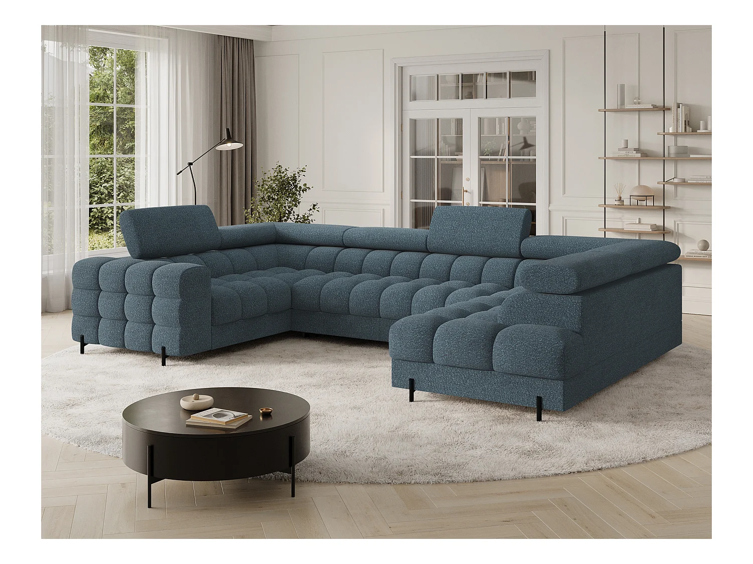 Ecksofa Brasilia UR/Stoffbezug/Bett&Bettbox/Blau