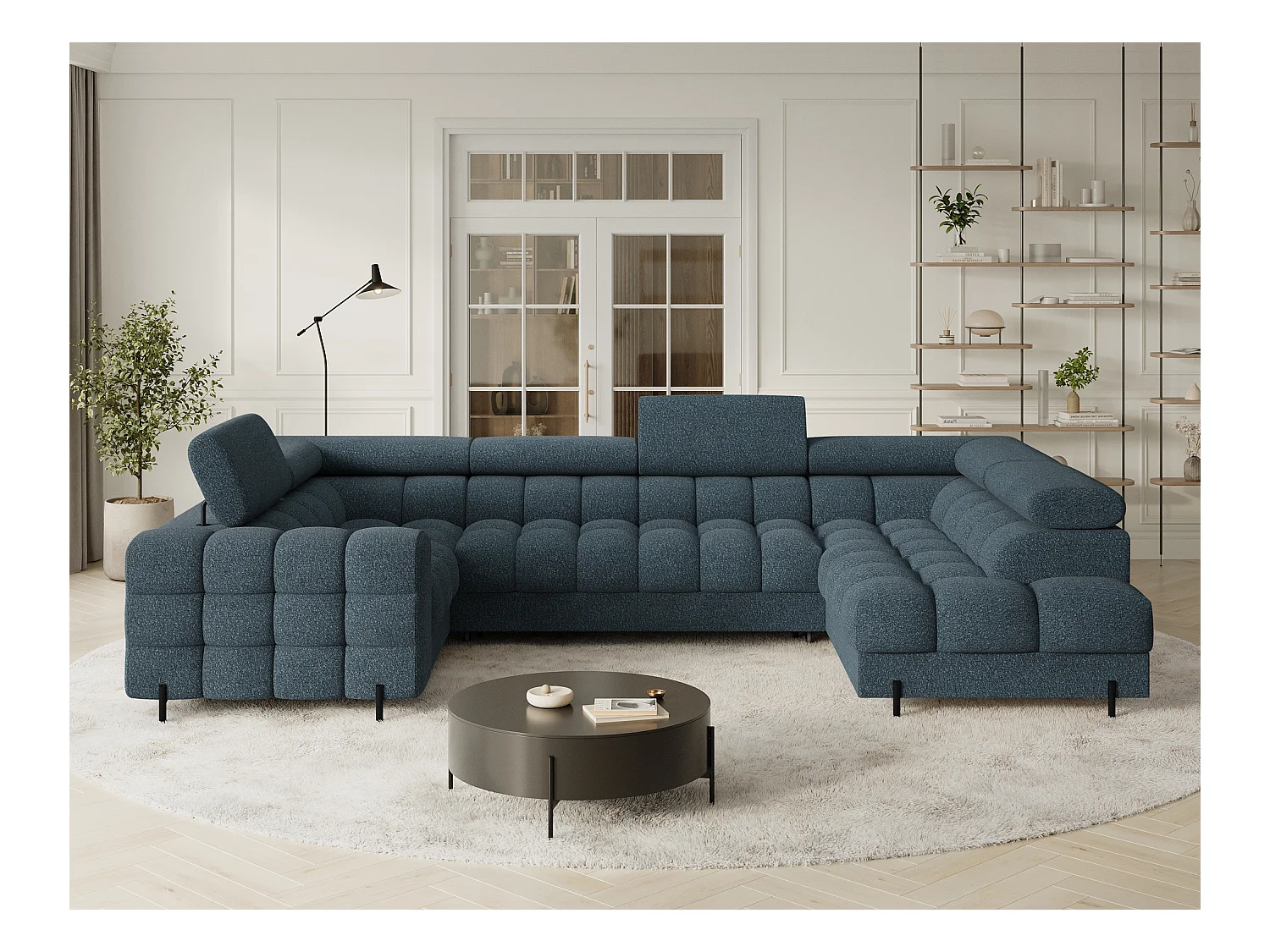 Ecksofa Brasilia UR/Stoffbezug/Bett&Bettbox/Blau