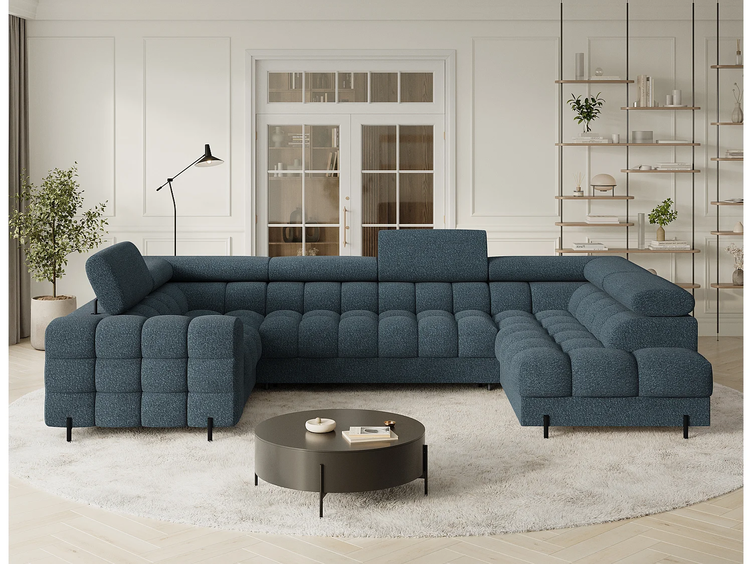 Ecksofa Brasilia UR/Stoffbezug/Bett&Bettbox/Blau