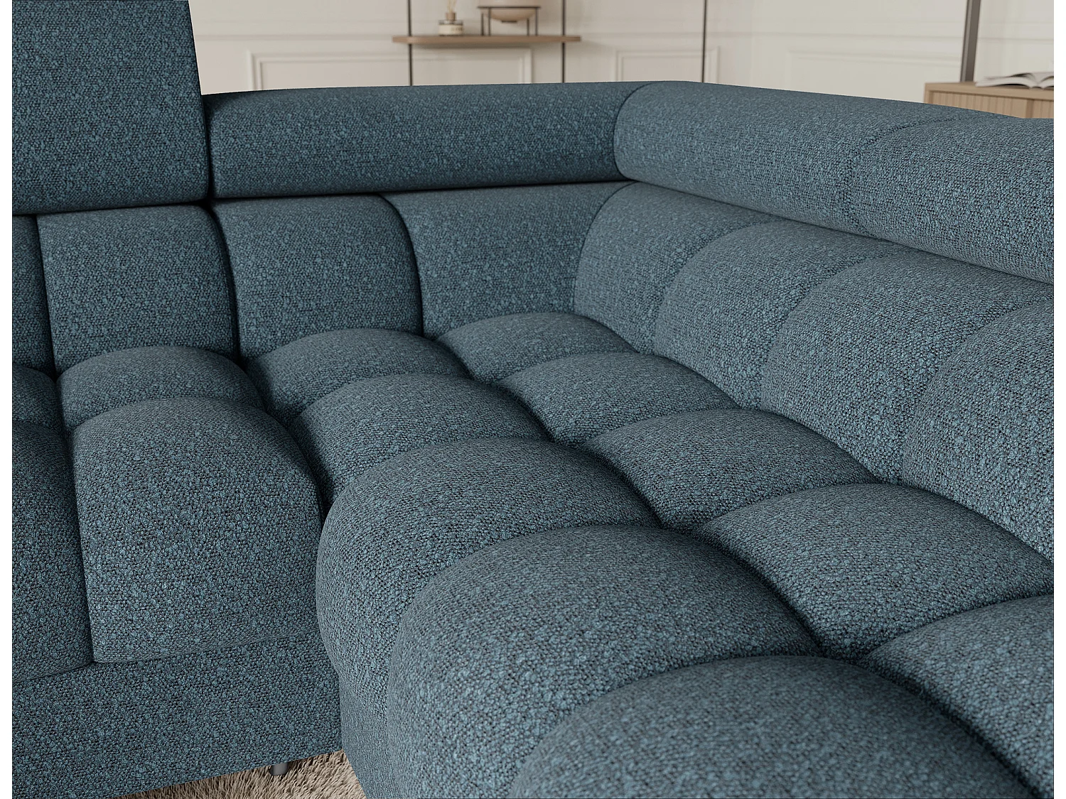 Ecksofa Brasilia UR/Stoffbezug/Bett&Bettbox/Blau